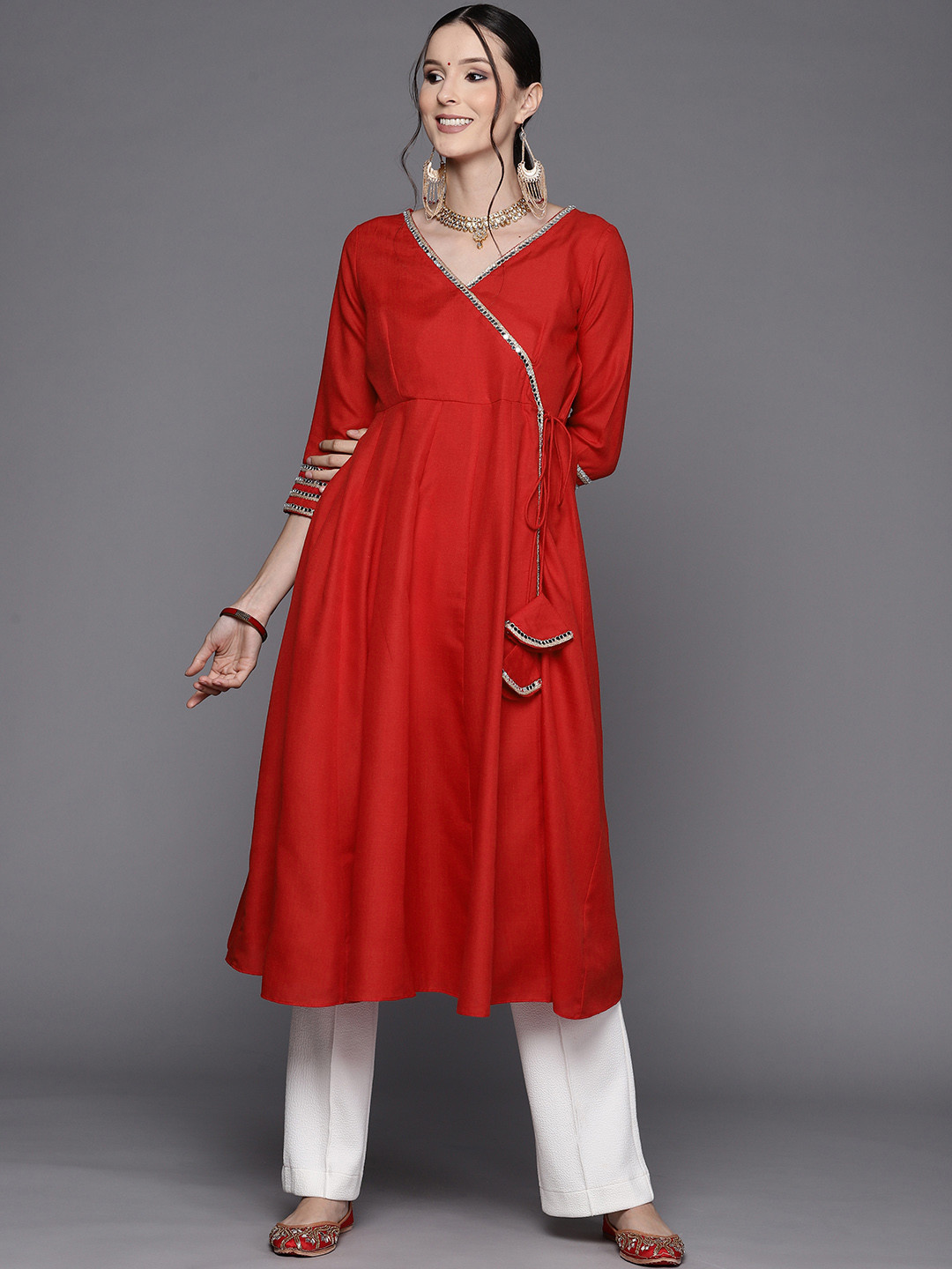 

MASSTANI BY INDDUS Women Red Mirror Work Kurta