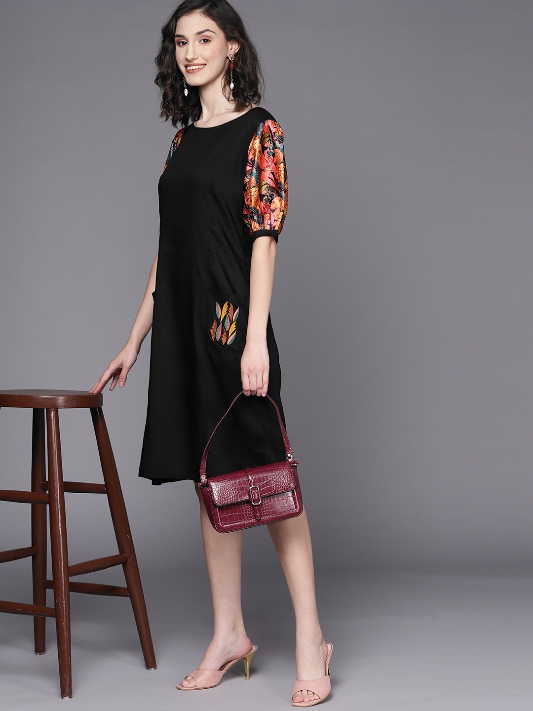 

MASSTANI BY INDDUS Black Sheath Midi Dress