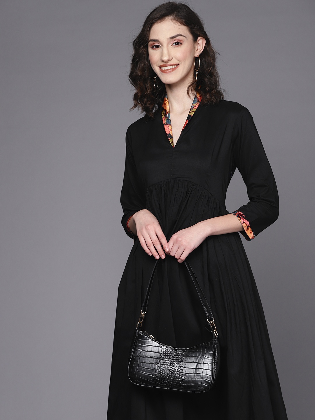 

MASSTANI BY INDDUS Black A-Line Midi Dress