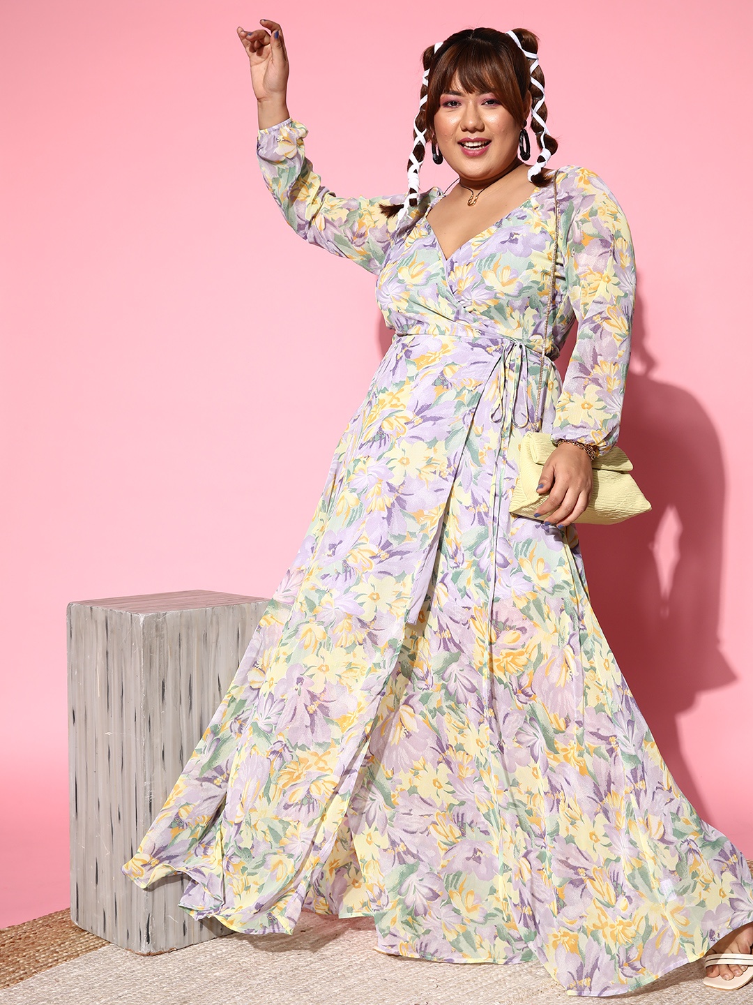 

Berrylush Curve Women Dress Lavender Floral Wrap it Up Dress