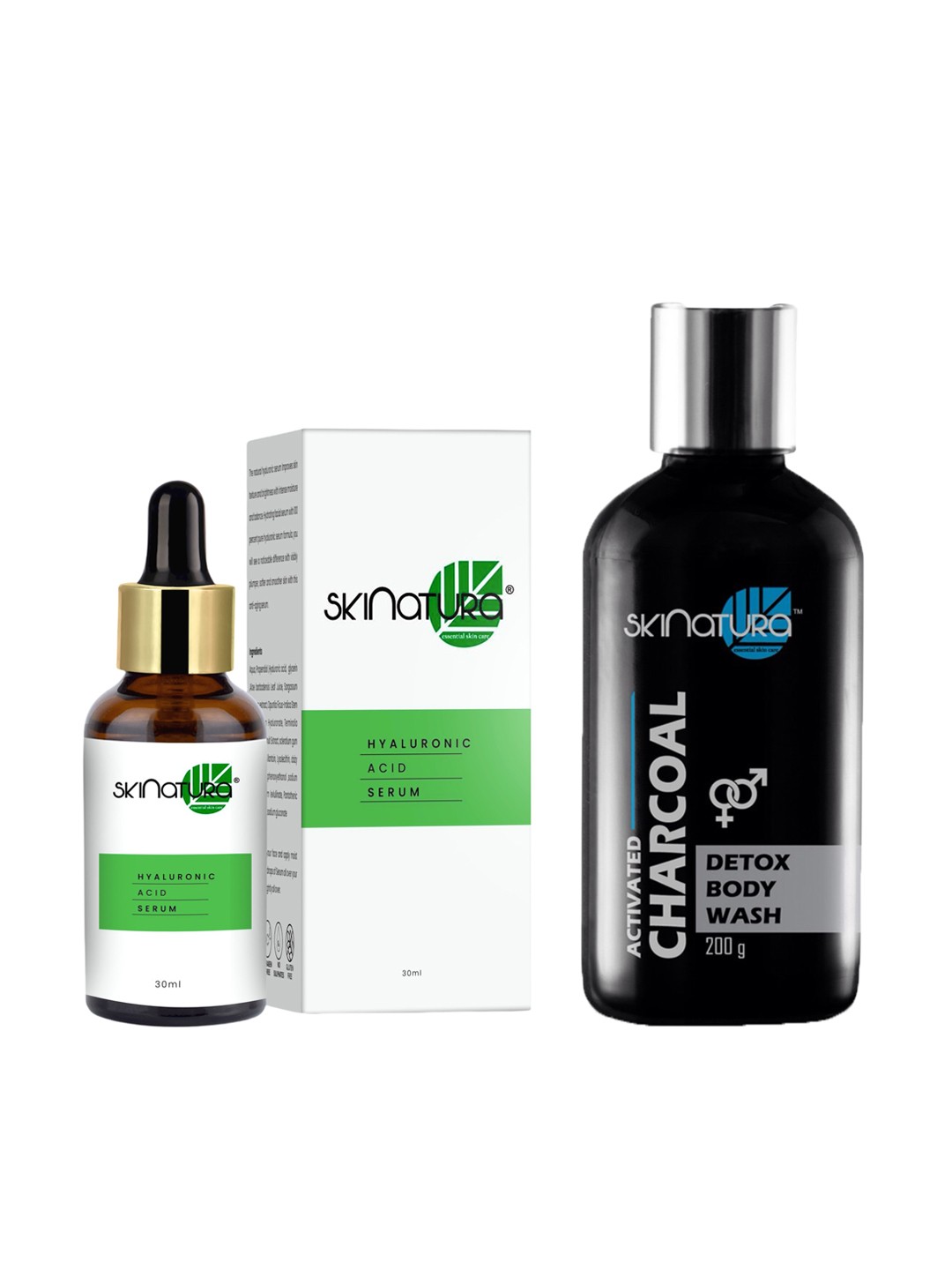 

Skinatura Combo of Hyaluronic Acid Serum 30 ml & Activated Charcoal Detox Body Wash 200 g, Green