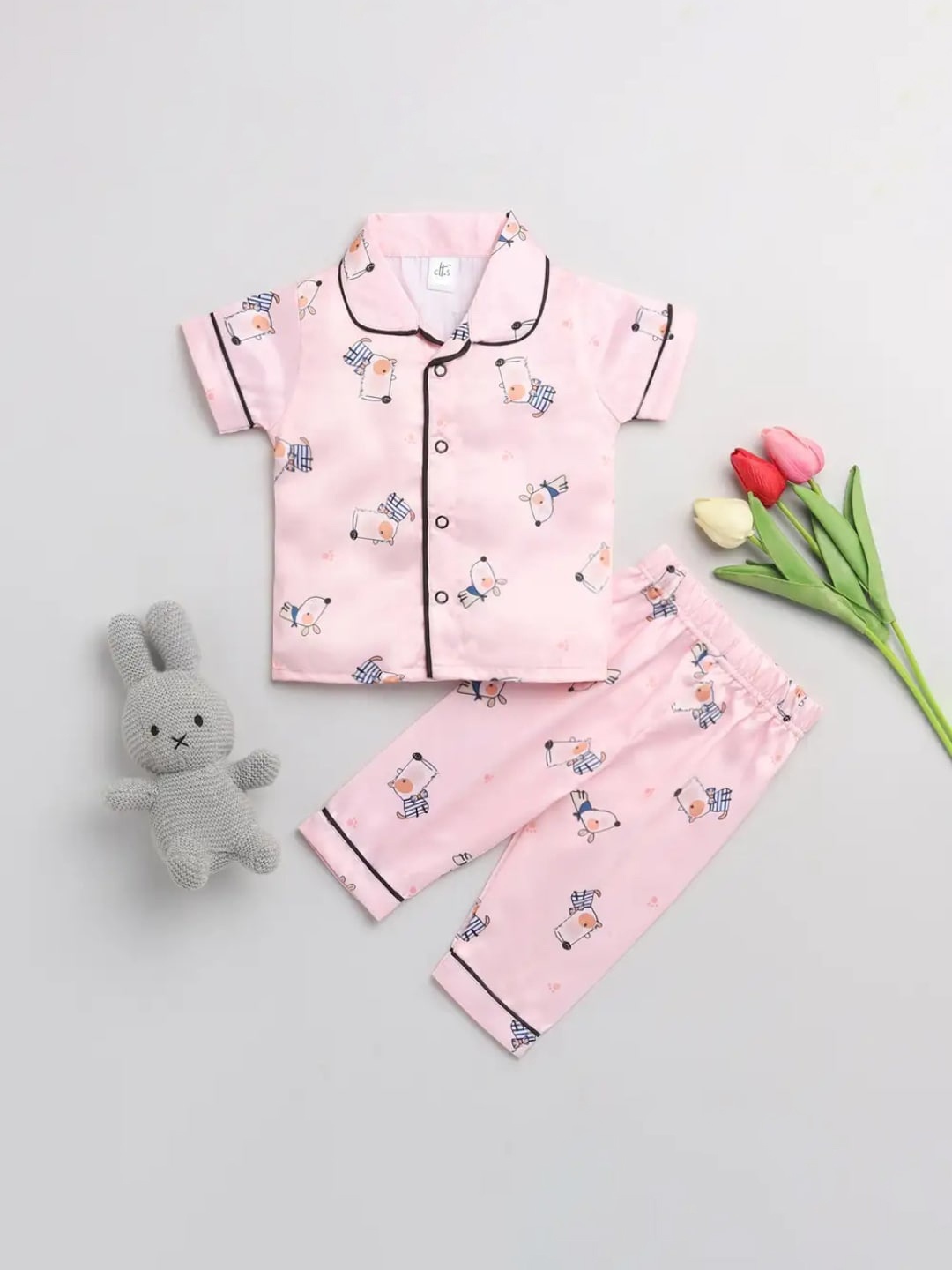 

Clt s Unisex Kids Pink Printed Night suit