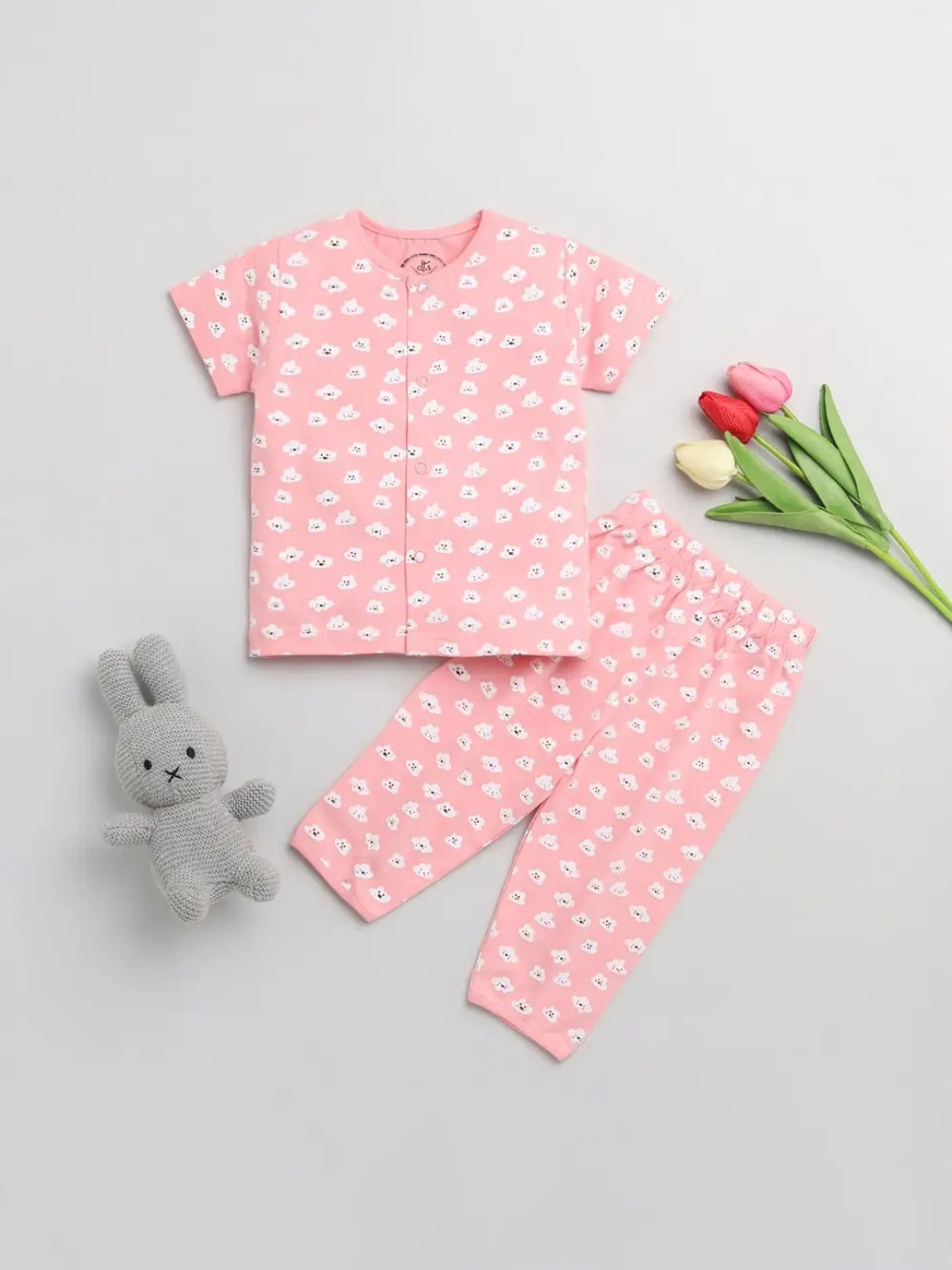 

Clt s Unisex Kids Pink & White Printed Night suit