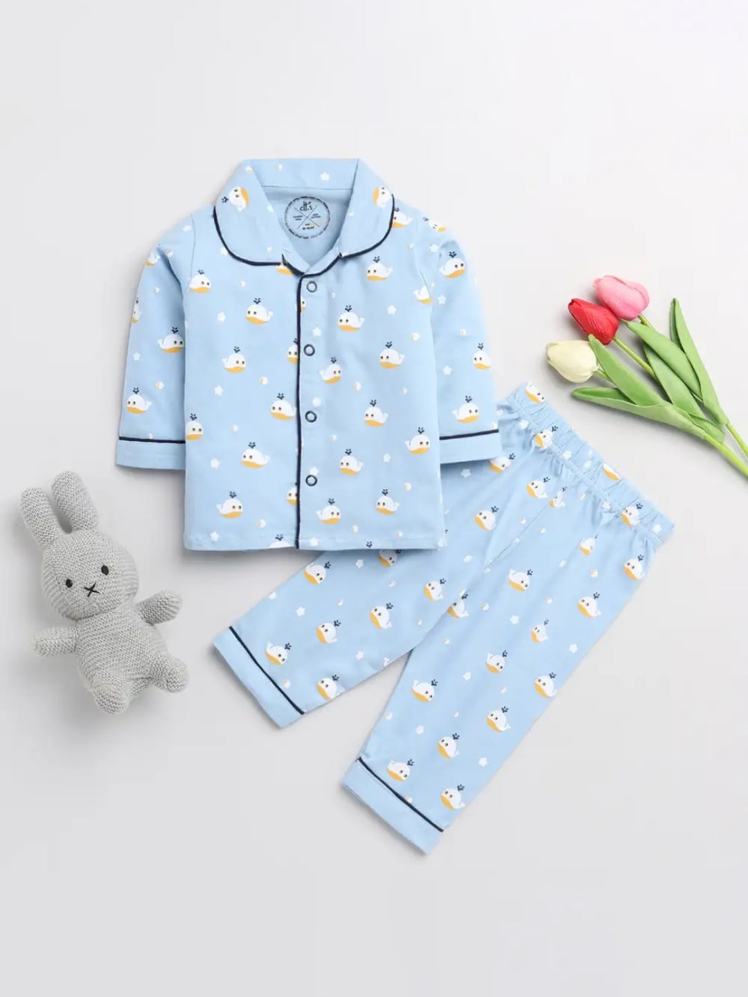 

Clt s Unisex Kids Blue Printed Night suit 100% Cotton