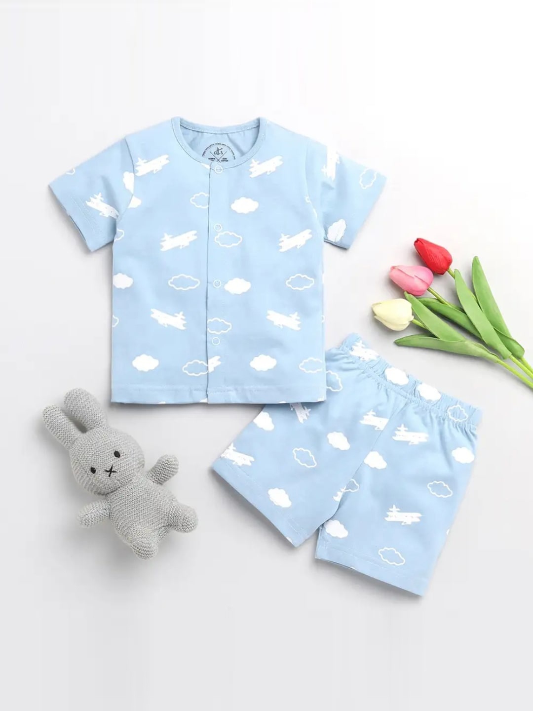 

Clt s Unisex Kids Blue Printed Pure Cotton Night suit