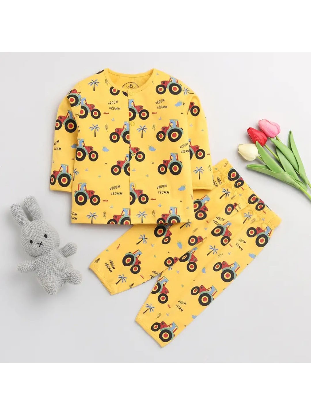 

Clt s Unisex Kids Yellow Printed Night suit 100% Cotton