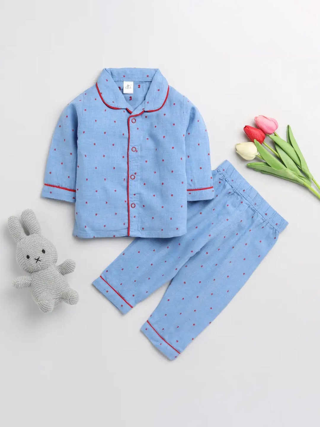 

Clt s Unisex Kids Blue Printed Pure Cotton Night suit
