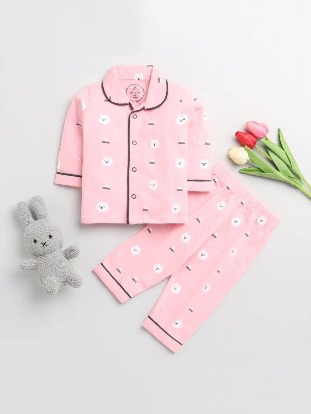 

Clt s Unisex Kids Pink Printed Night suit 100% Cotton