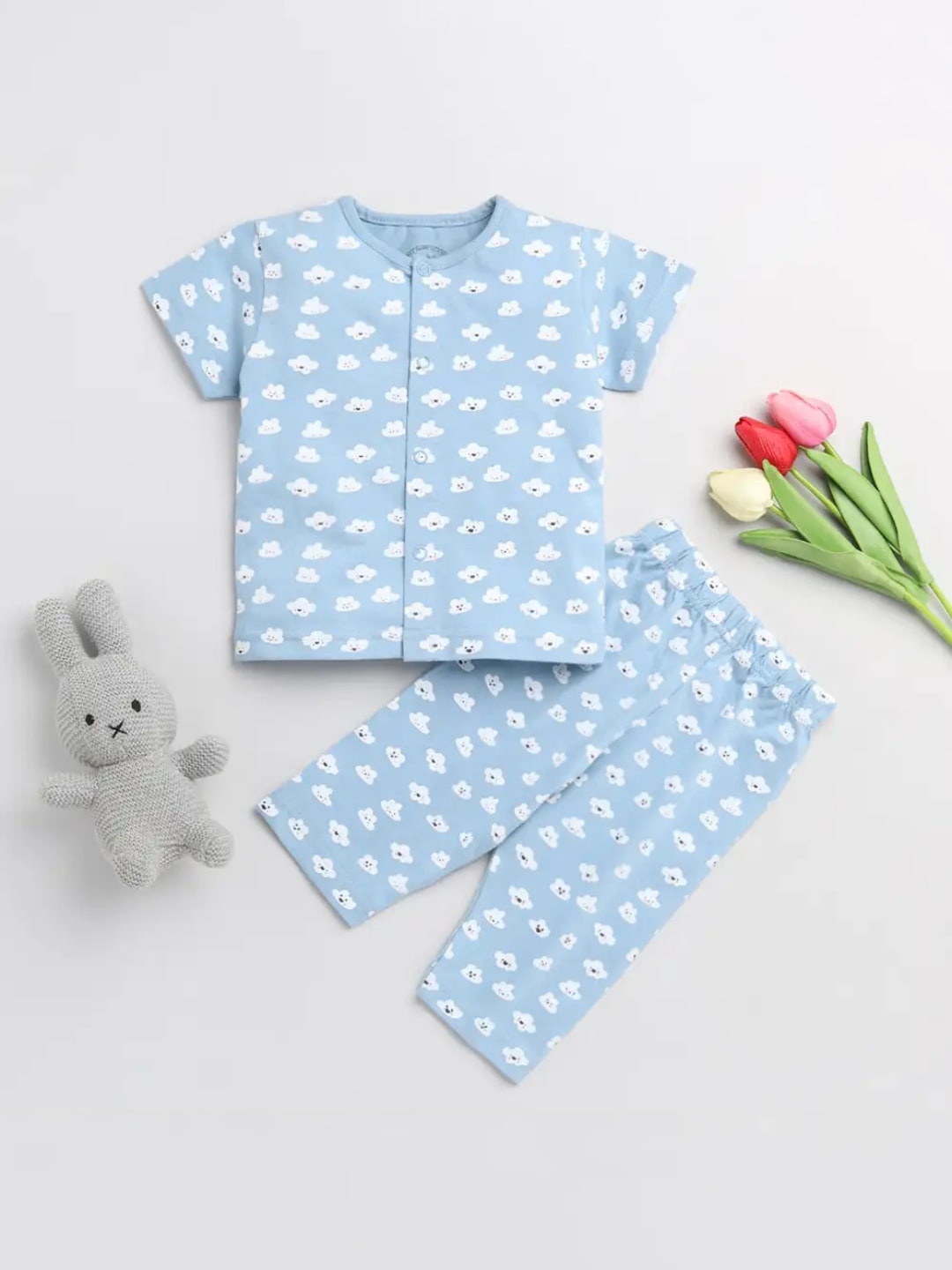 

Clt s Unisex Kids Blue Printed Pure Cotton Night suit