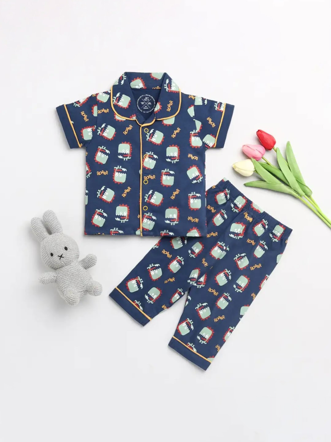 

Clt s Unisex Kids Blue Printed Night suit 100% Cotton