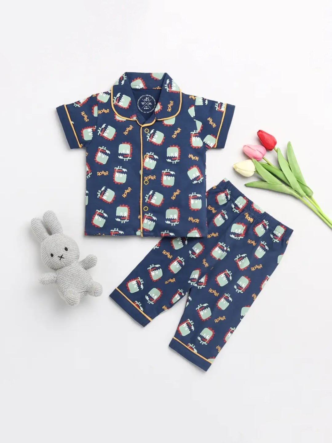 

Clt s Unisex Kids Navy Blue Printed Night suit