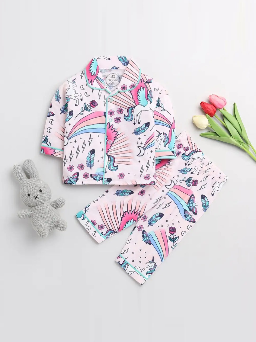 

Clt s Unisex Kids Peach-Coloured Printed Night suit 100% Cotton