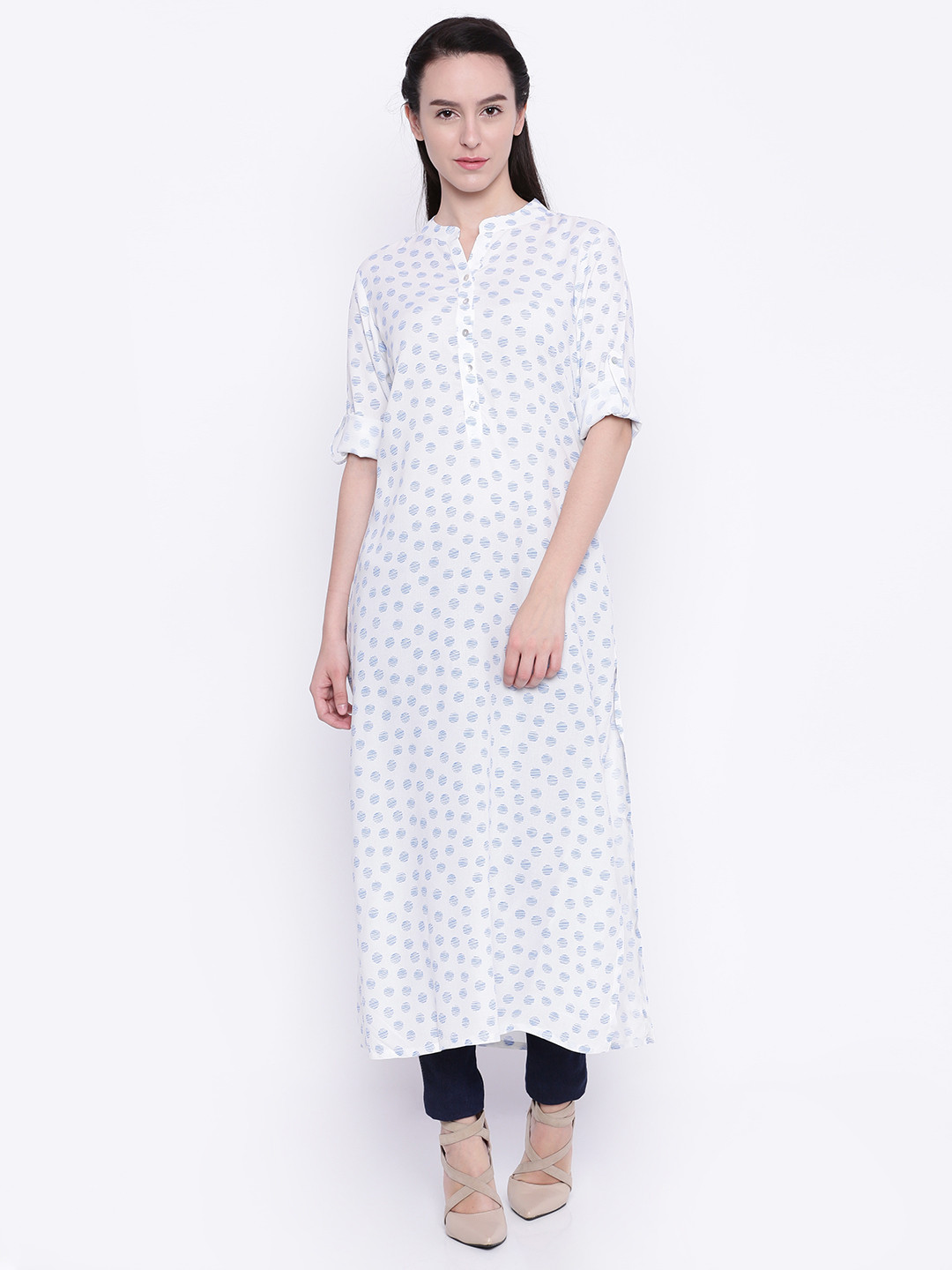 

AND White & Blue Printed Kurta