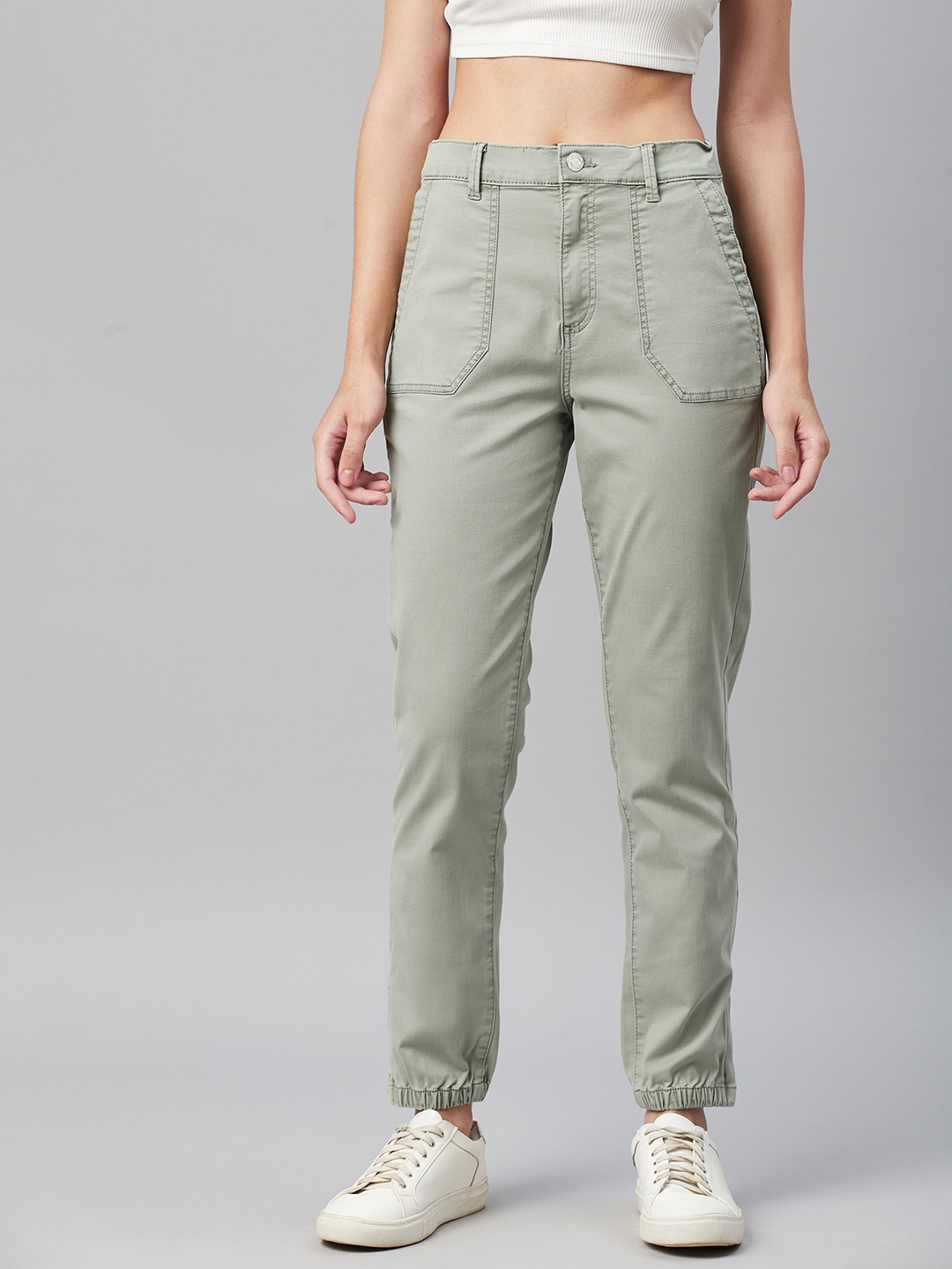 

Marks & Spencer Women Sage Green Joggers Trousers, Olive