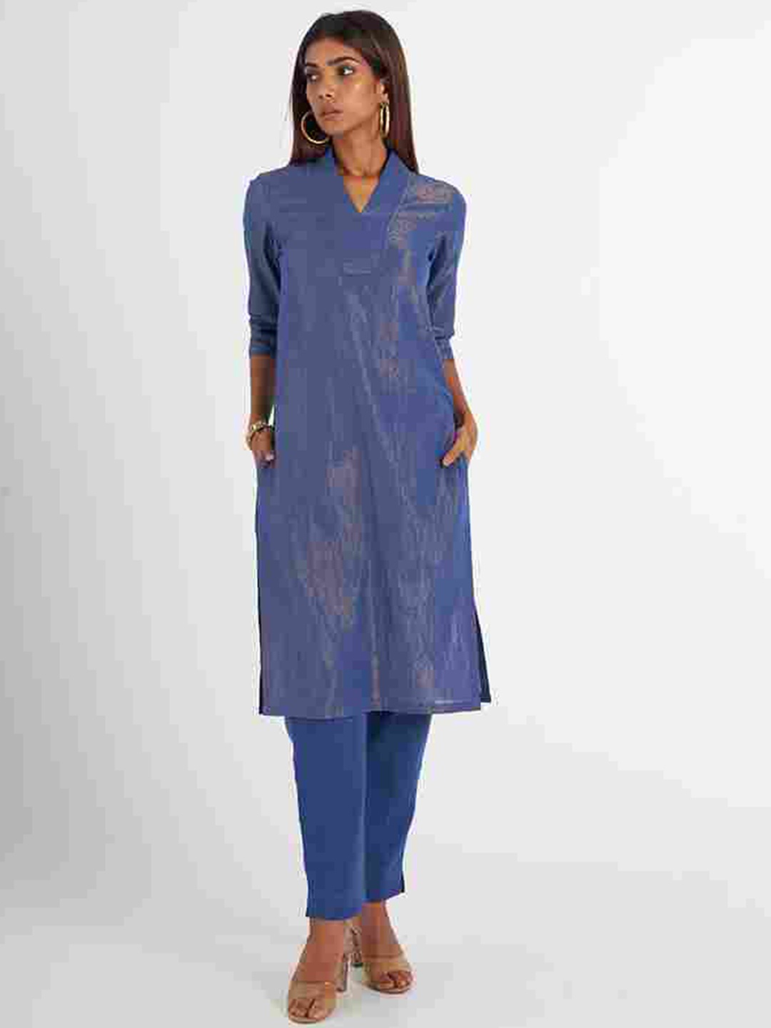 

Suta Women Blue Striped Kurta with Palazzos