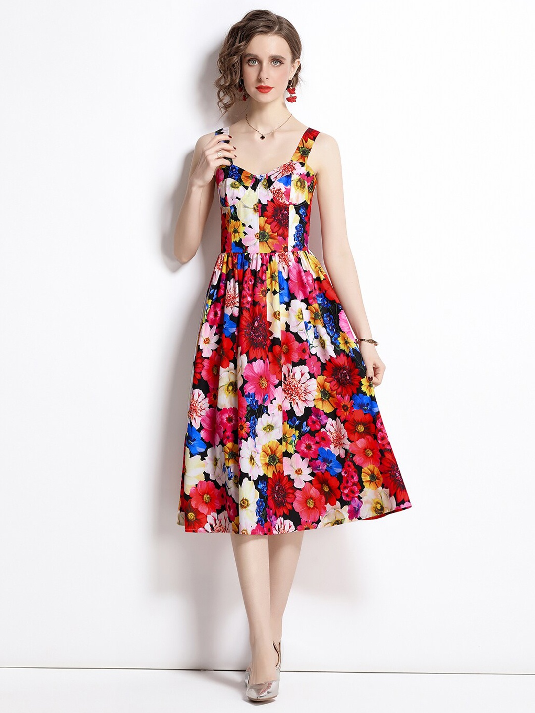 

JC Collection Women Multicoloured Floral Printed Midi Dress, Multi