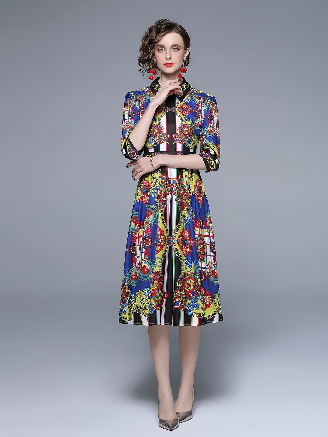 

JC Collection Women Multicoloured Floral Printed Shirt Midi Dress, Multi