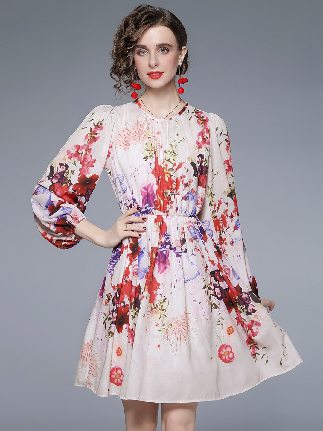 

JC Collection Red Floral Printed A-Line Dress