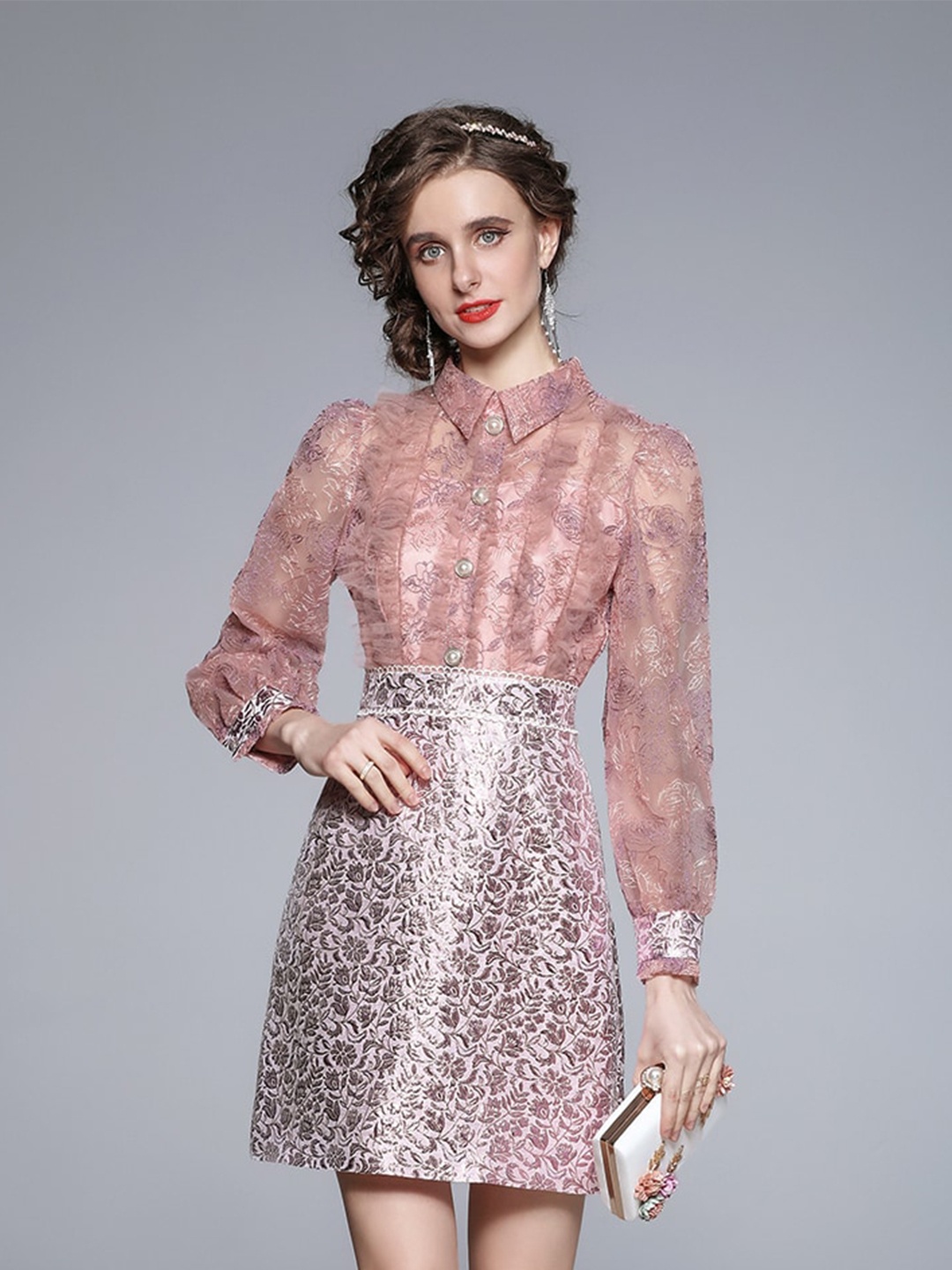 

JC Collection Peach-Coloured Floral A-Line Dress