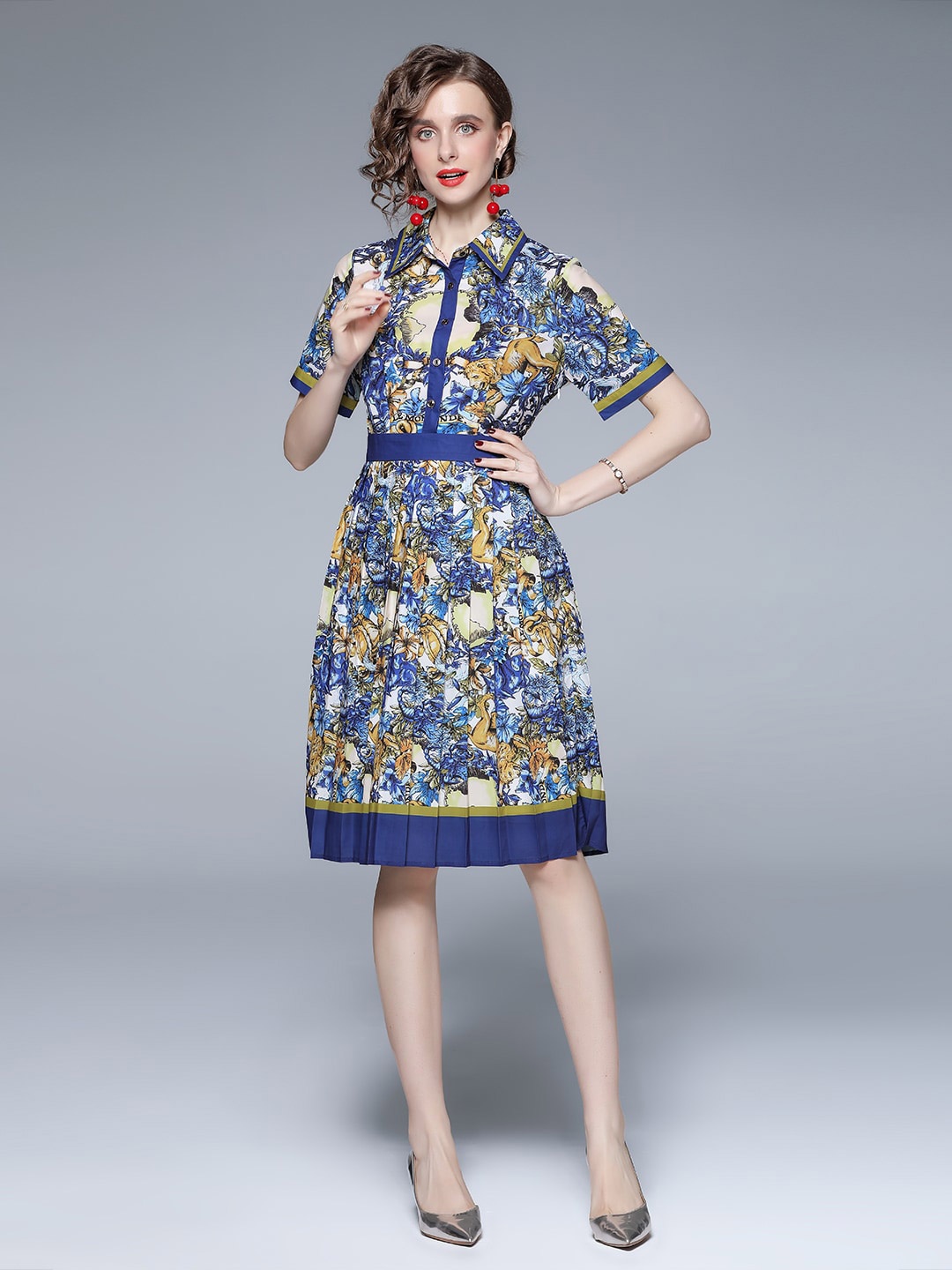 

JC Collection Women Blue Floral Printed Shirt Dress