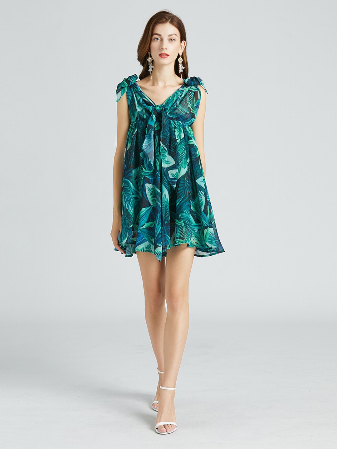 

JC Collection Green & Blue Tropical Dress