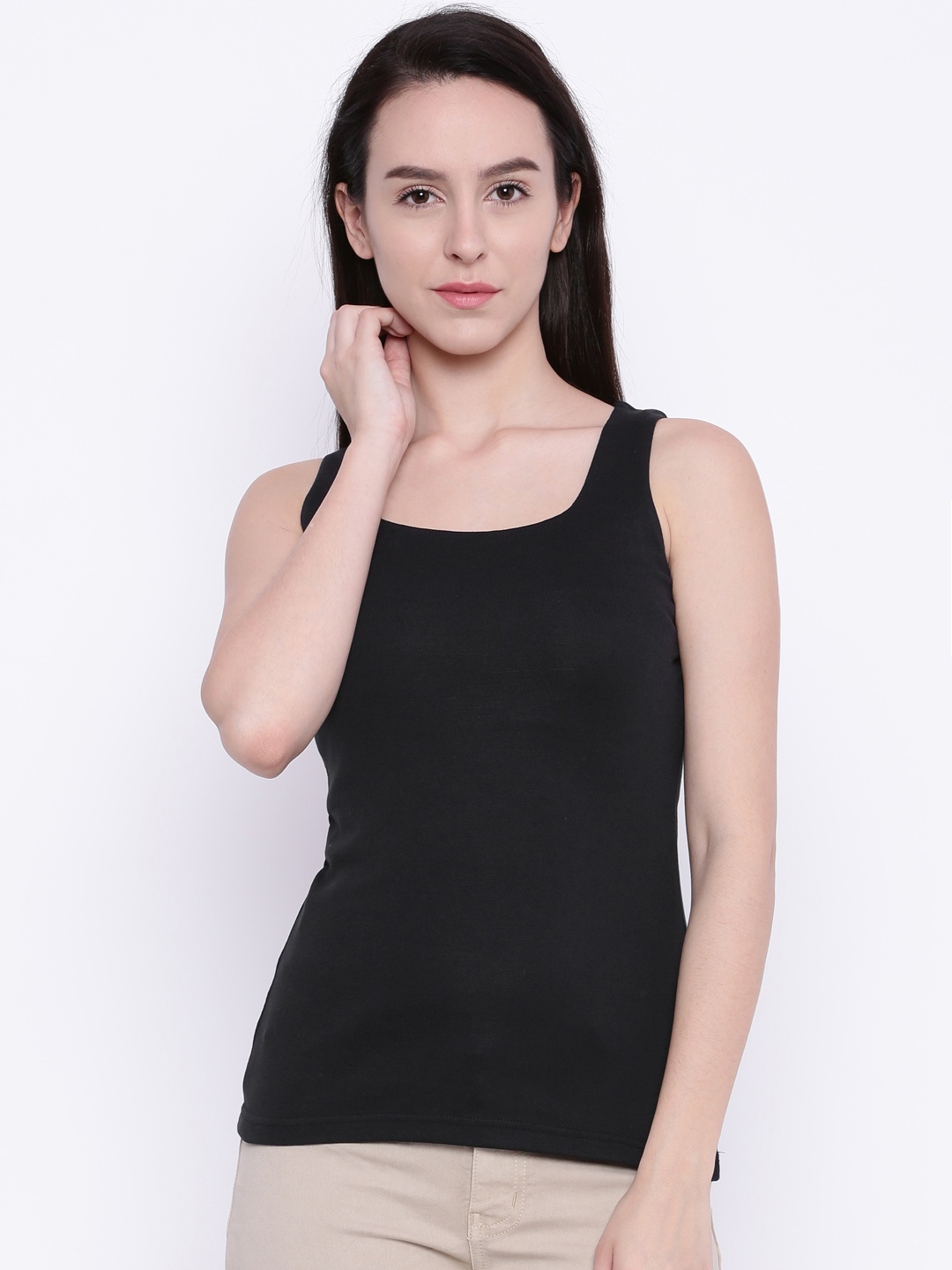 

AND Women Black Solid Tank Top