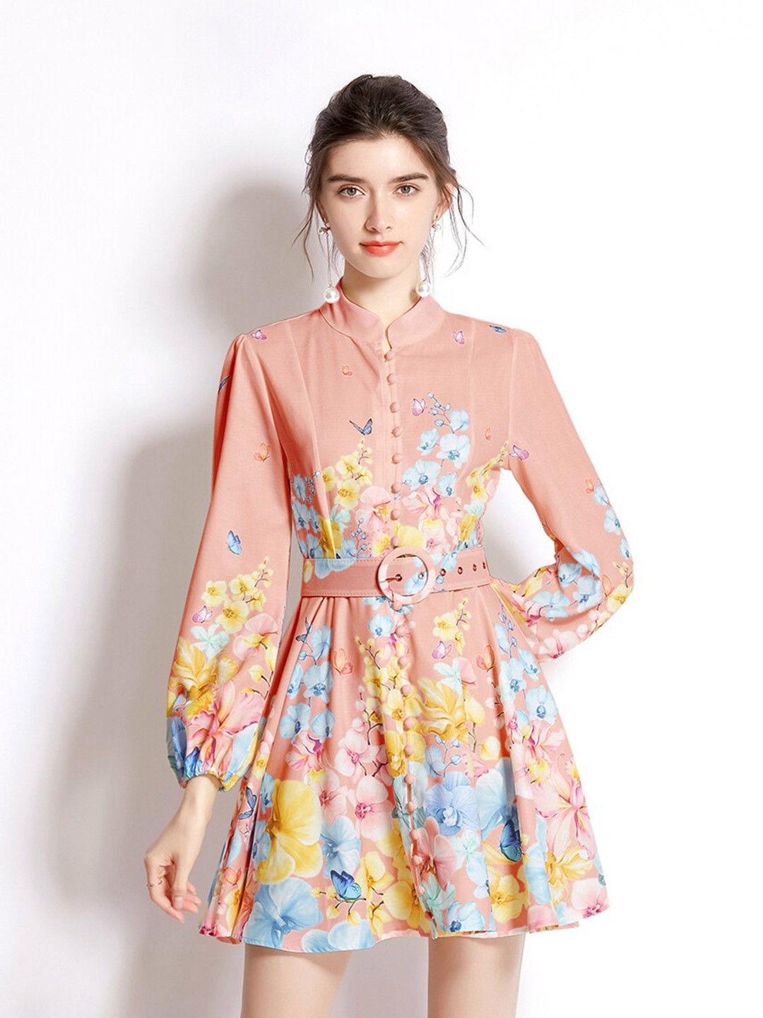 

JC Collection Peach-Coloured & Yellow Floral Dress
