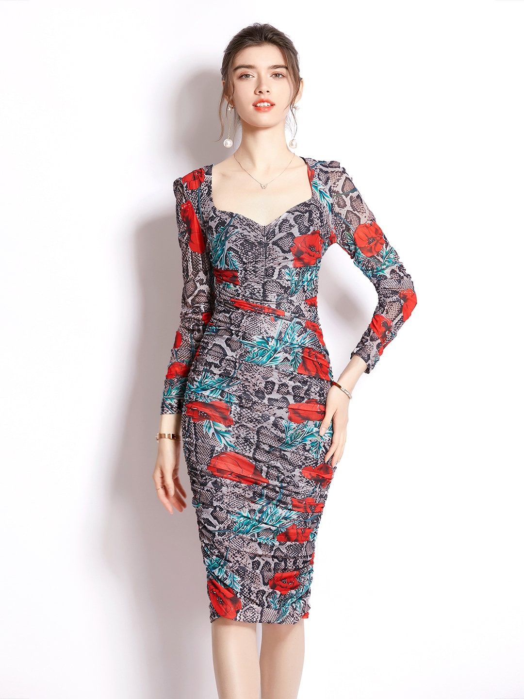 

JC Collection Women Coffee Brown Floral Bodycon Dress