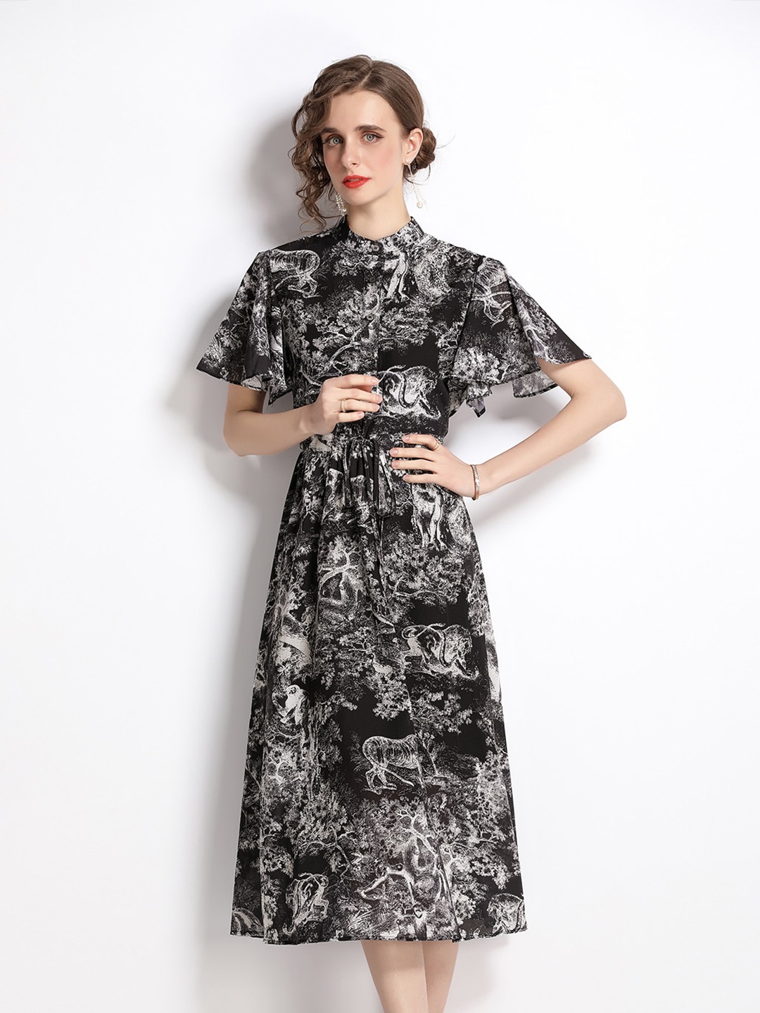 

JC Collection Women Black Printed Midi Dress