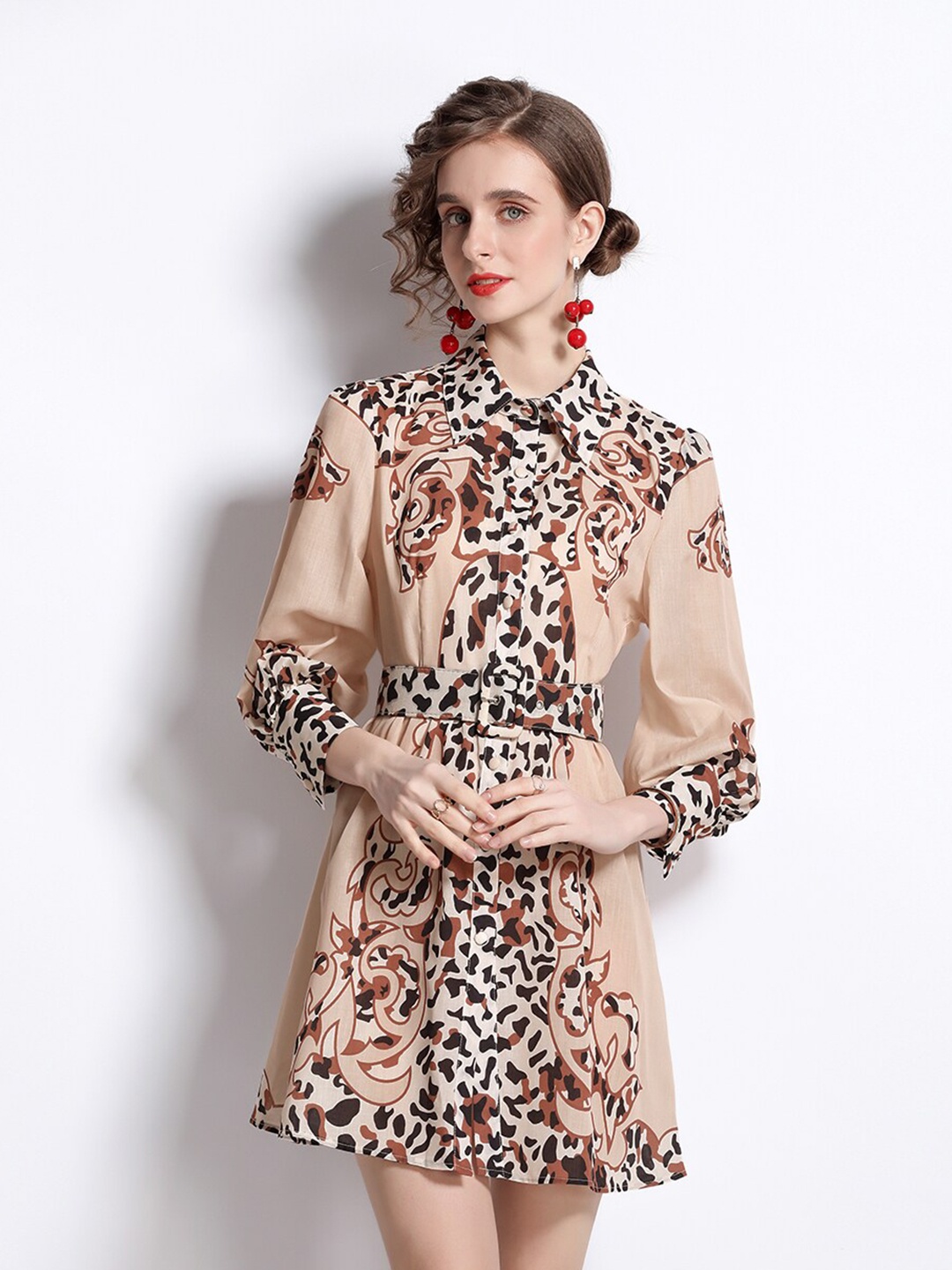 

JC Collection Women Brown Animal Printed Shirt Dress