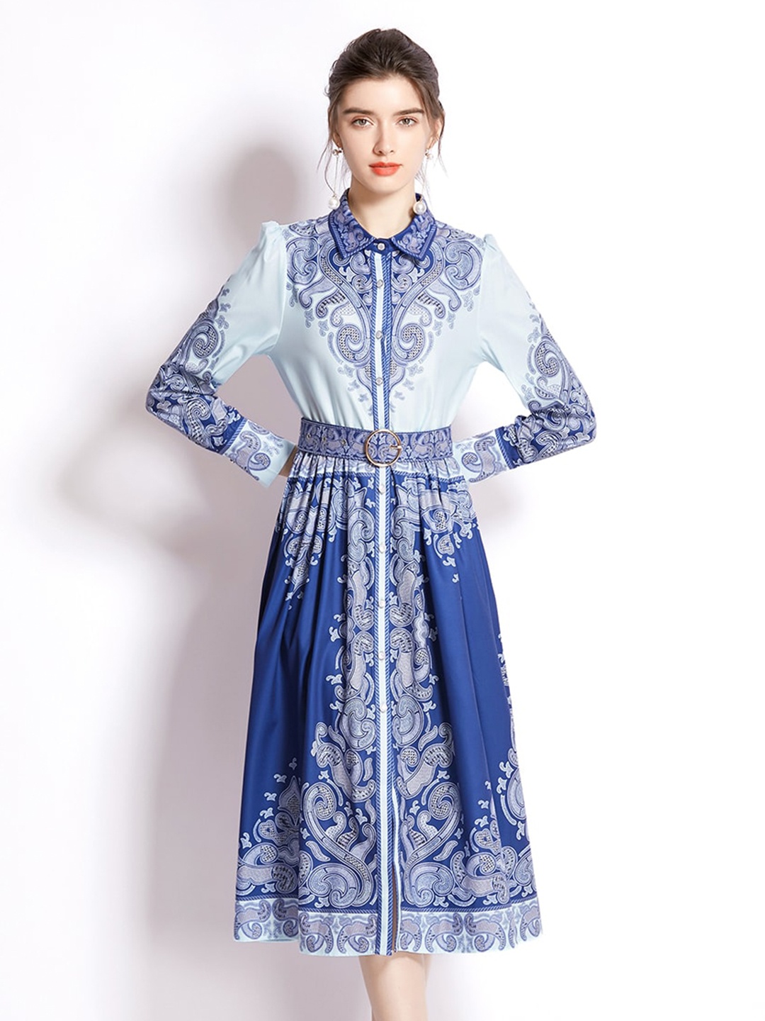 

JC Collection Blue Printed Shirt Style Midi Dress