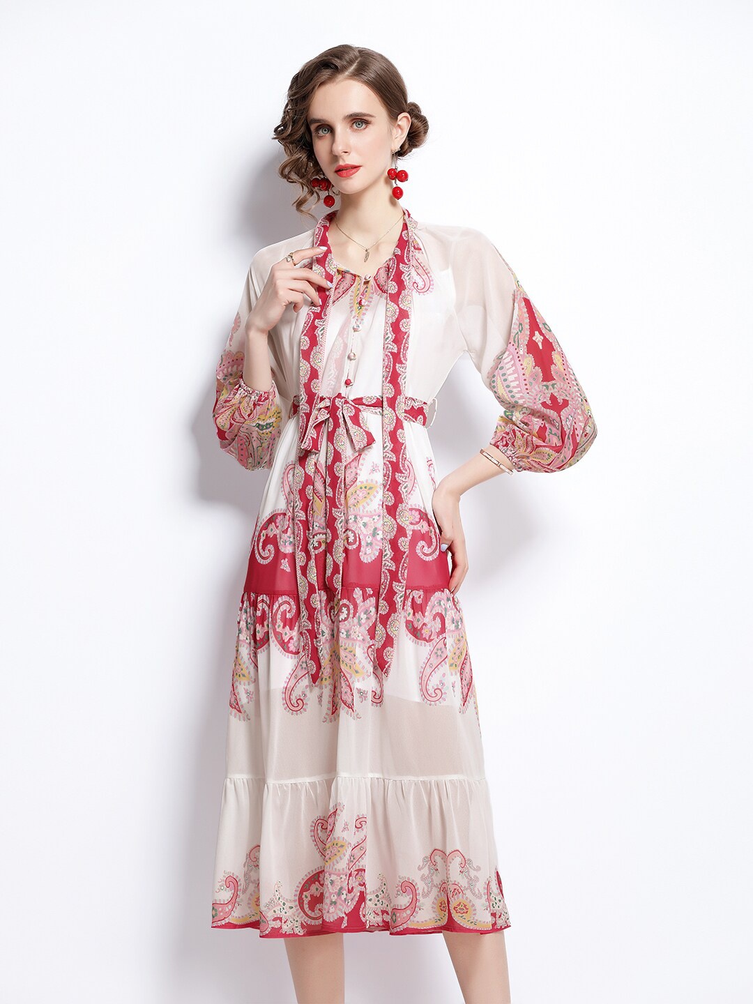 

JC Collection Women Pink & White Floral Printed Midi Dress