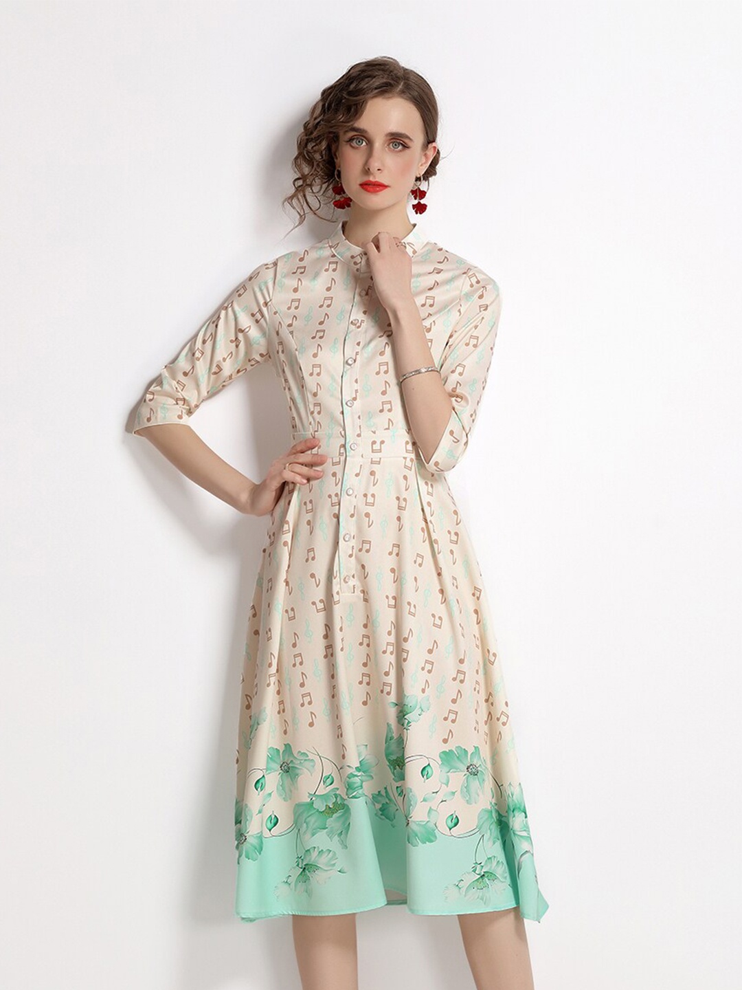

JC Collection Beige & Sea Green A-Line Midi Dress