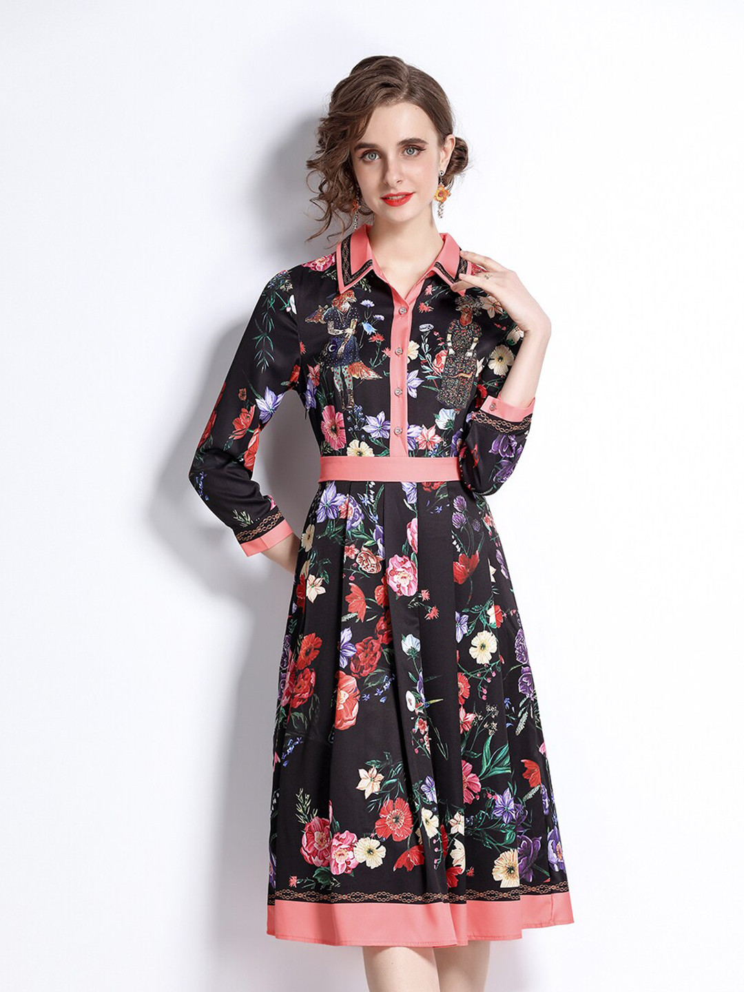

JC Collection Black Floral Printed Fit and Flare Dress