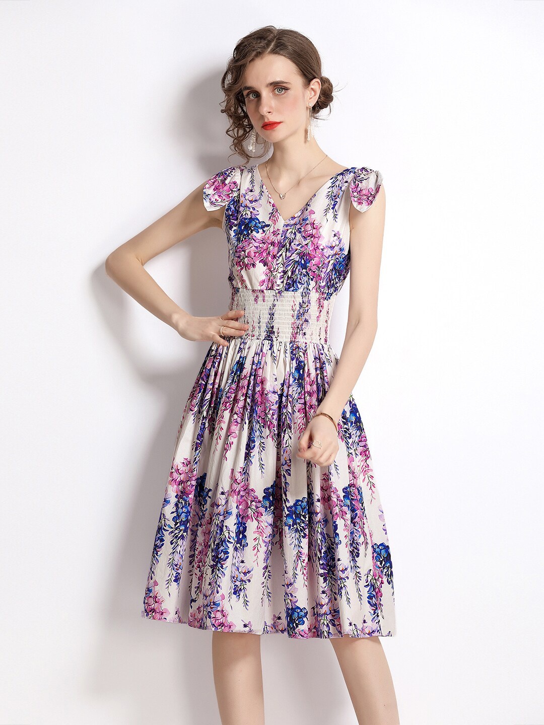 

JC Collection Women Purple & Beige Floral Printed Dress