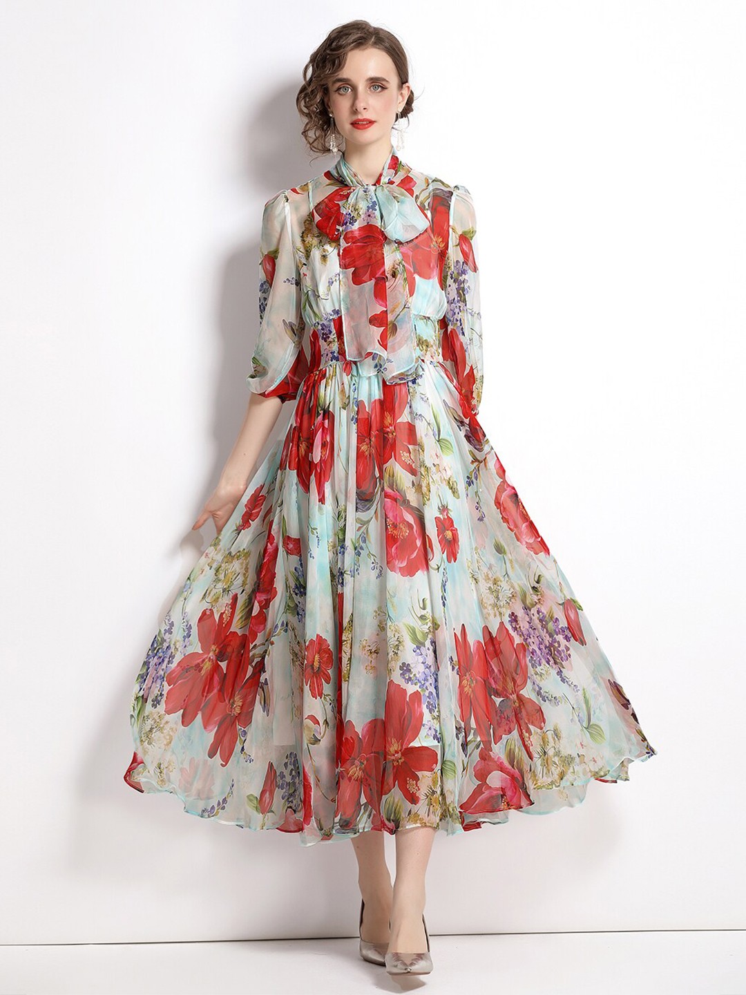 

JC Collection Women Multicoloured Floral Tie-Up Neck Maxi Dress, Multi