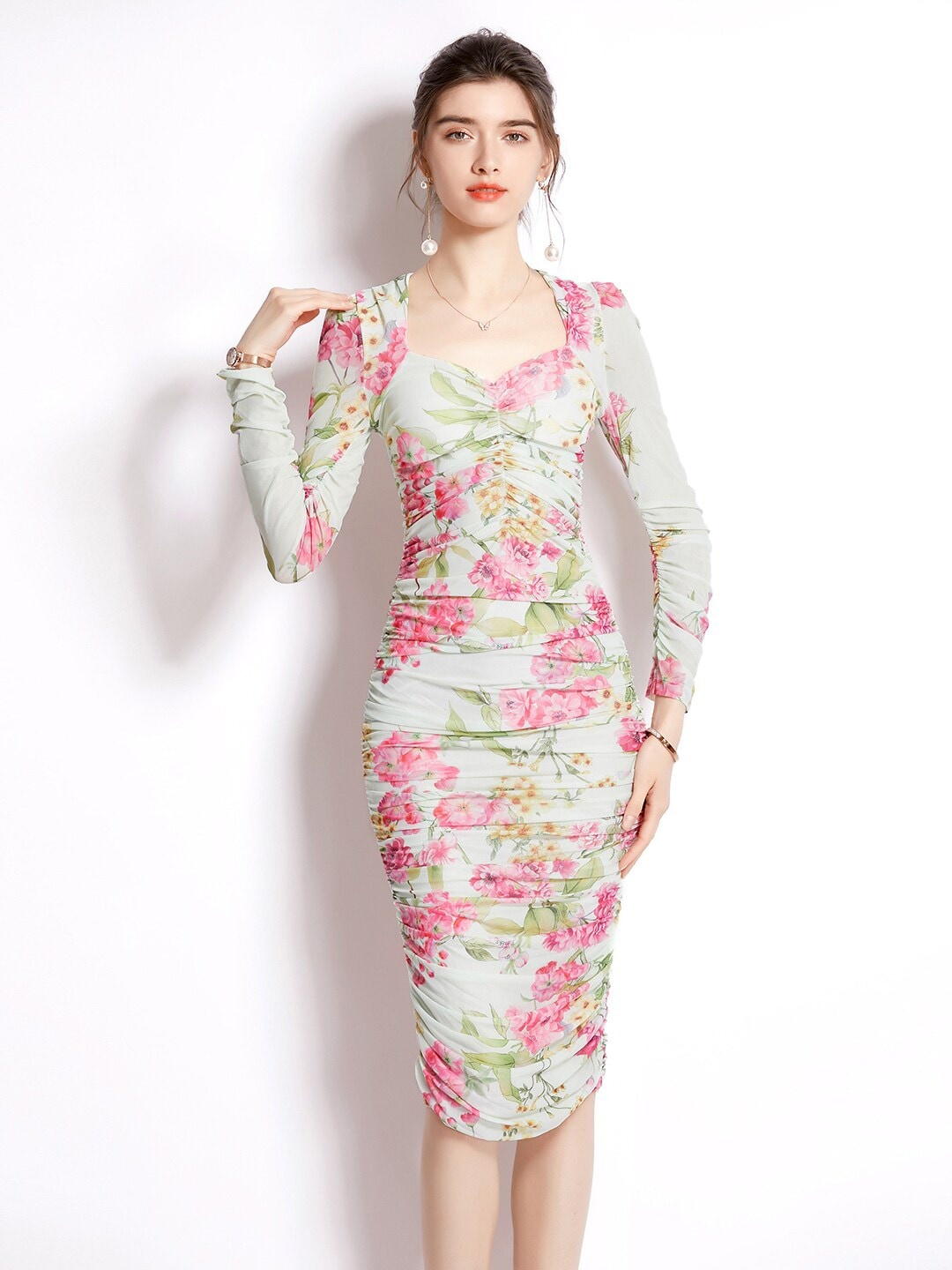 

JC Collection Women Green & Pink Floral Printed Bodycon Dress