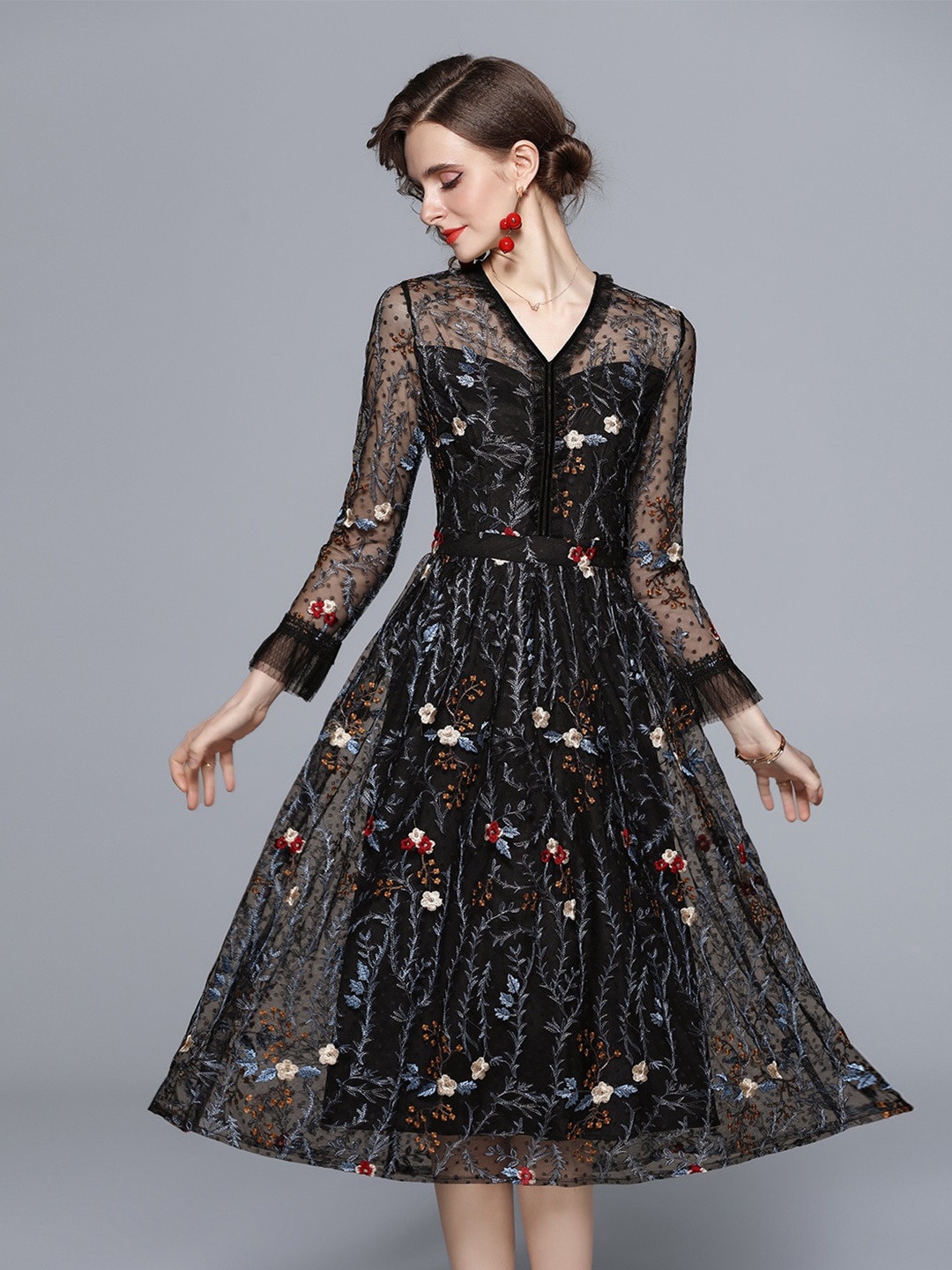 

JC Collection Black Floral Printed Midi Dress