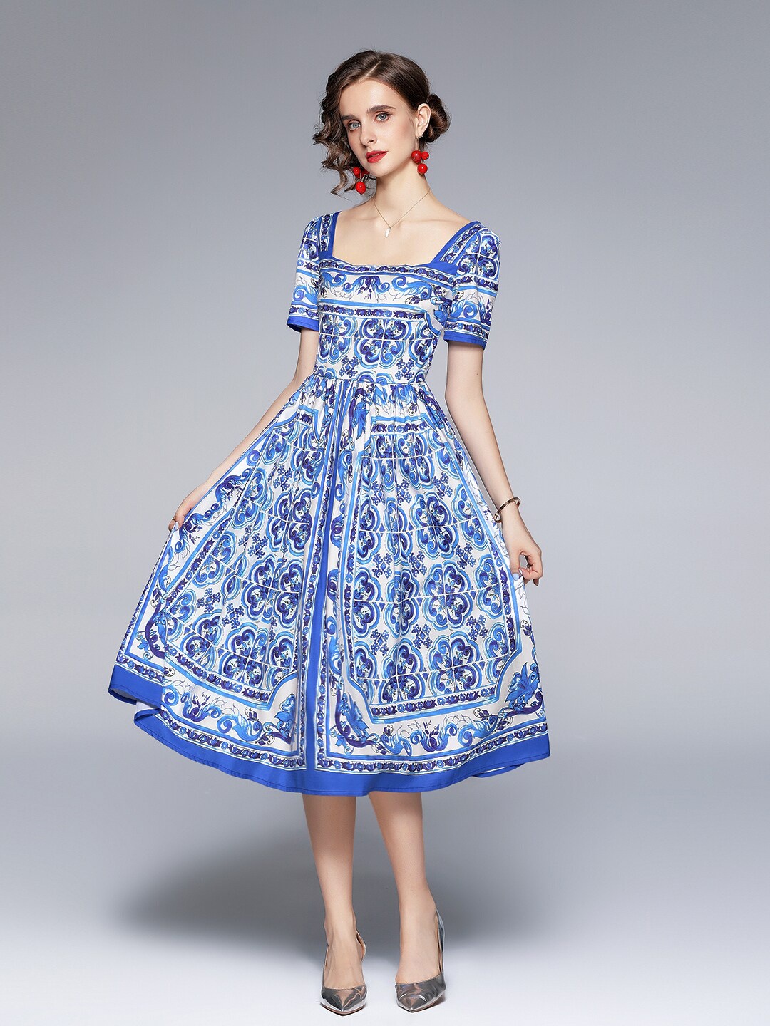 

JC Collection Women Blue & White Ethnic Motifs Printed Midi Dress