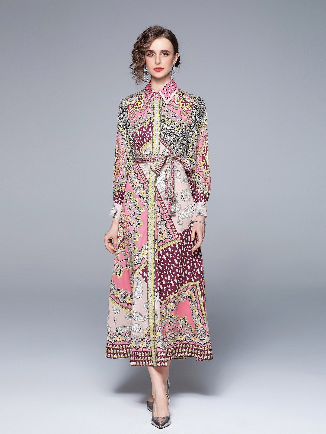 

JC Collection Women Pink Ethnic Motifs Printed Shirt Maxi Dress