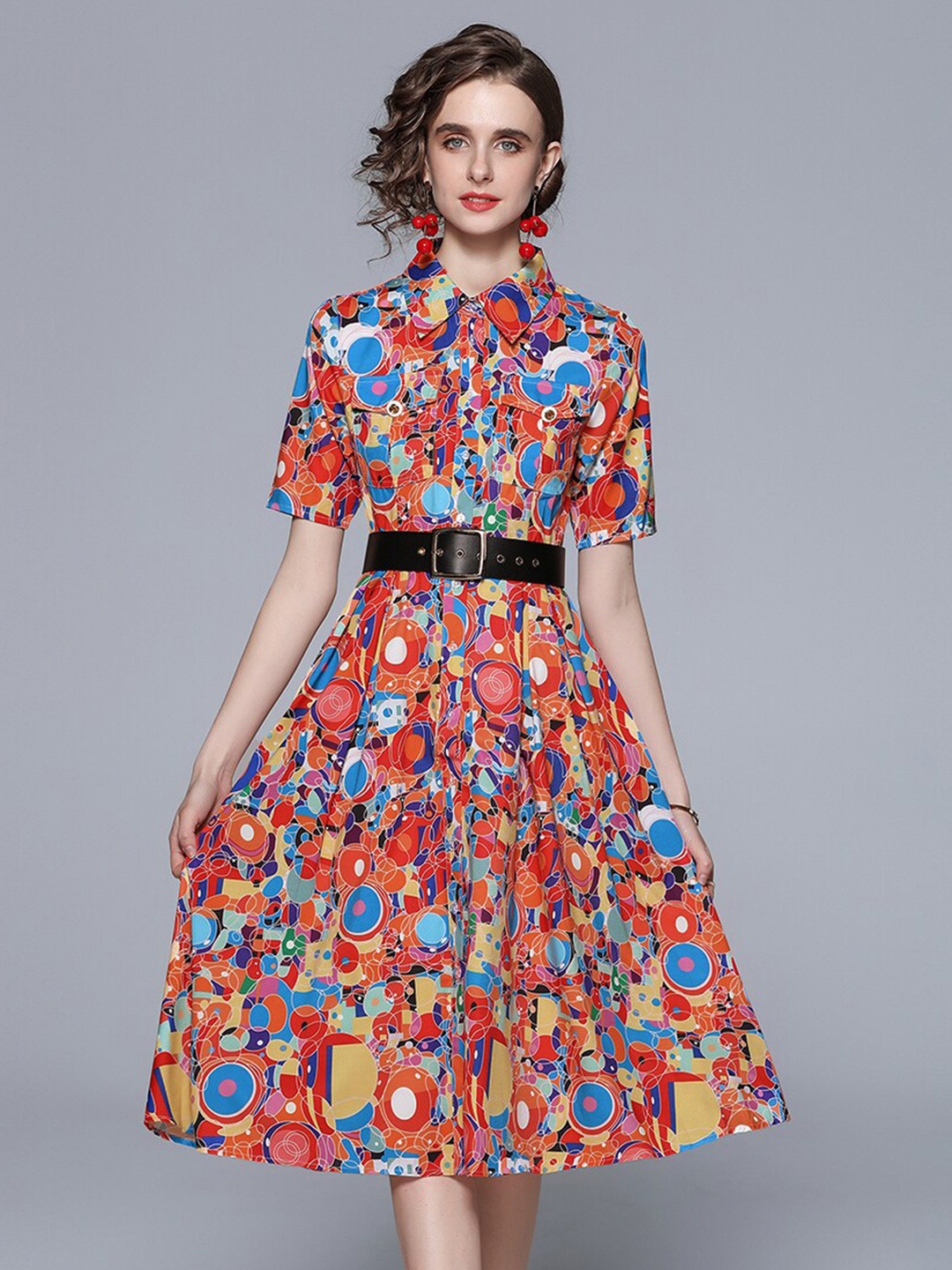 

JC Collection Orange & Blue Printed Midi Dress