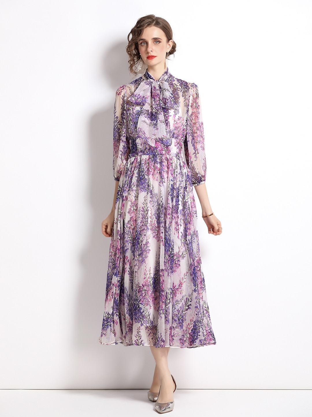 

JC Collection Purple & White Floral Maxi Dress