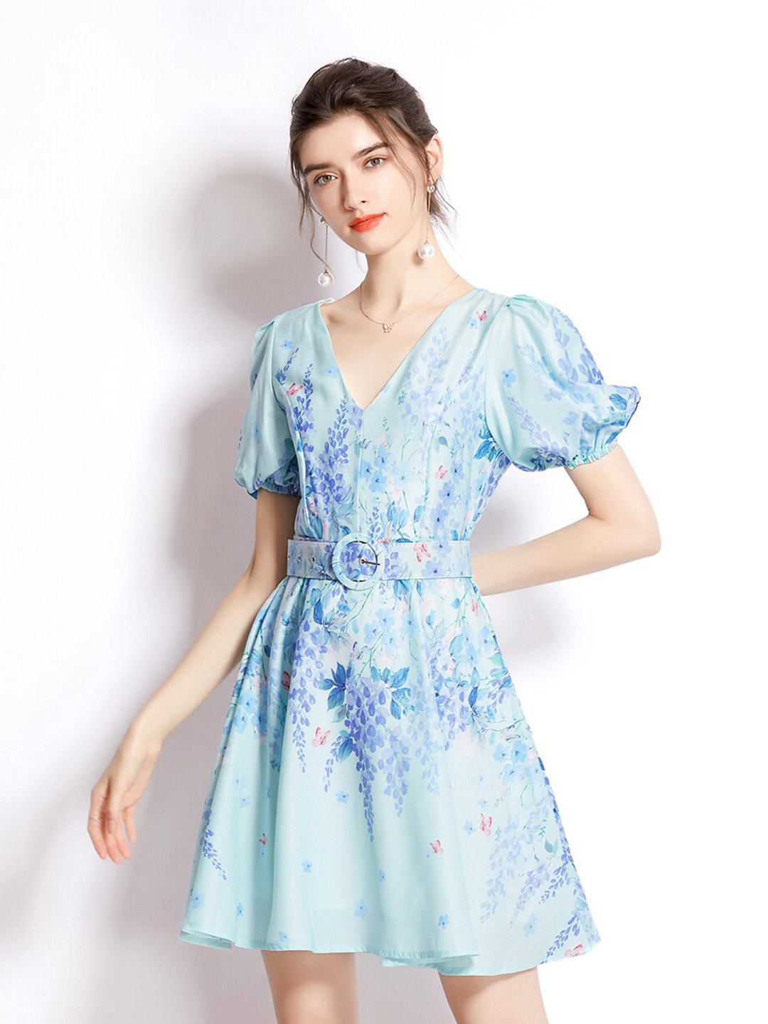 

JC Collection Women Blue Floral Printed Mini Dress