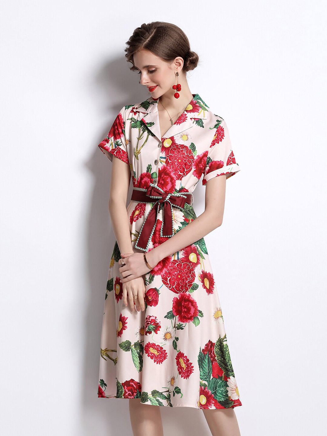 

JC Collection Red & Cream-Coloured Floral Dress