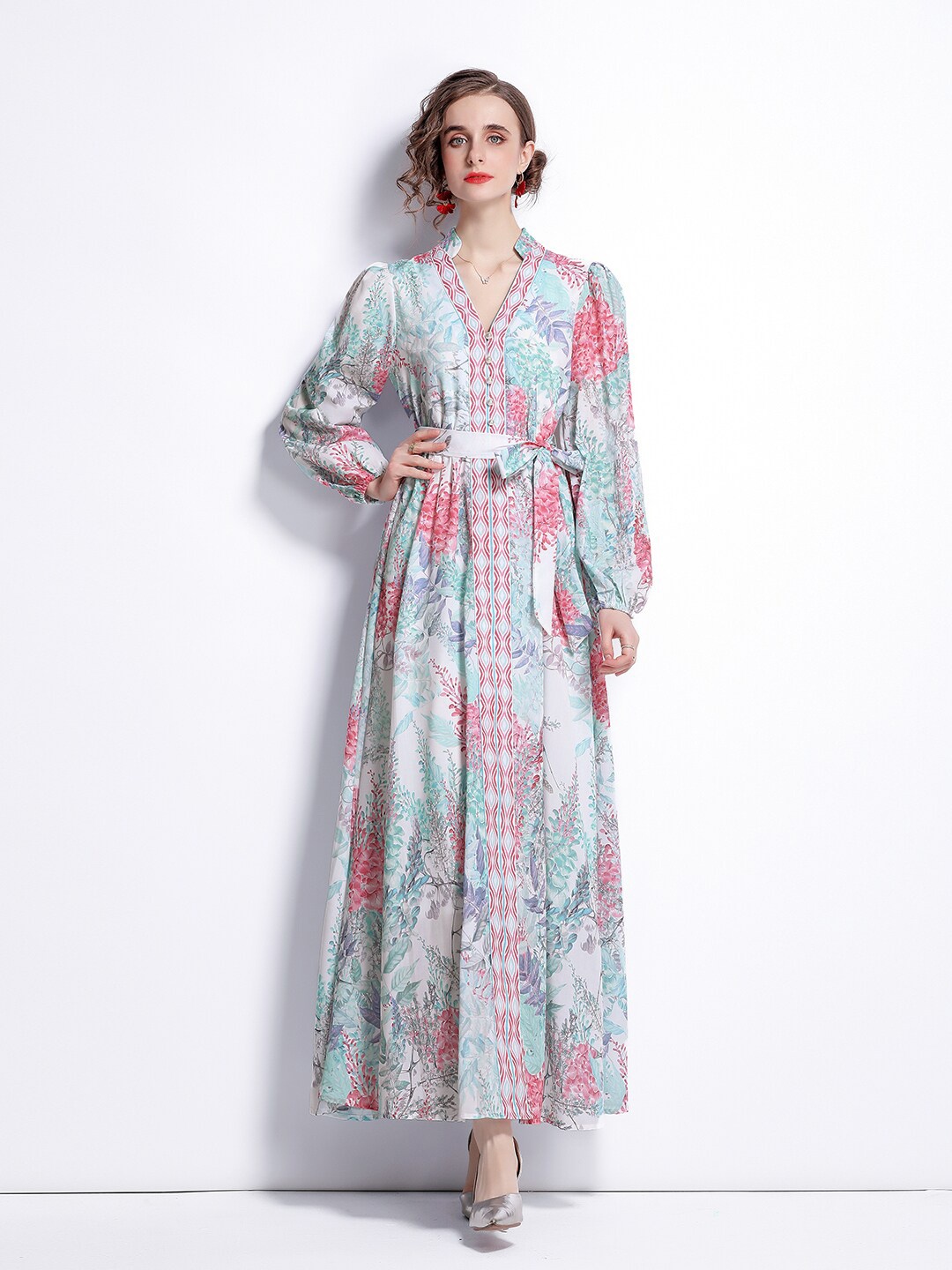 

JC Collection Women Green & Red Floral Printed Maxi Dress