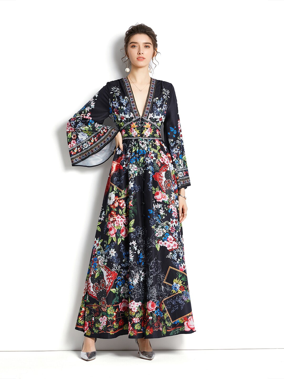 

JC Collection Women Black Floral Maxi Dress
