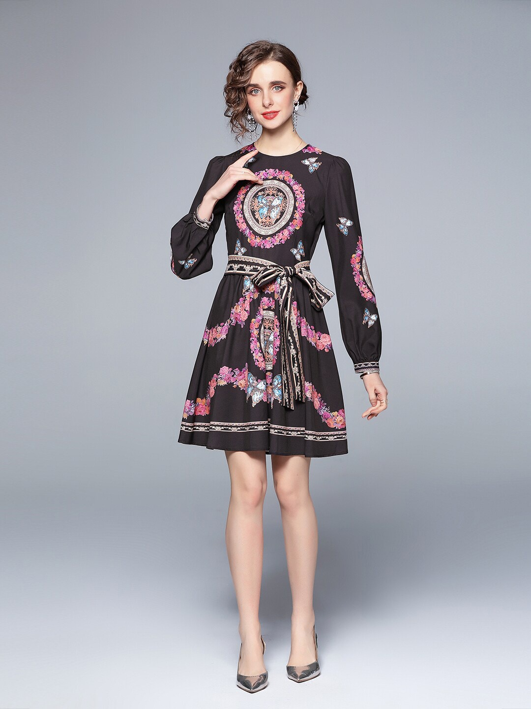 

JC Collection Women Black Ethnic Motifs Printed Dress