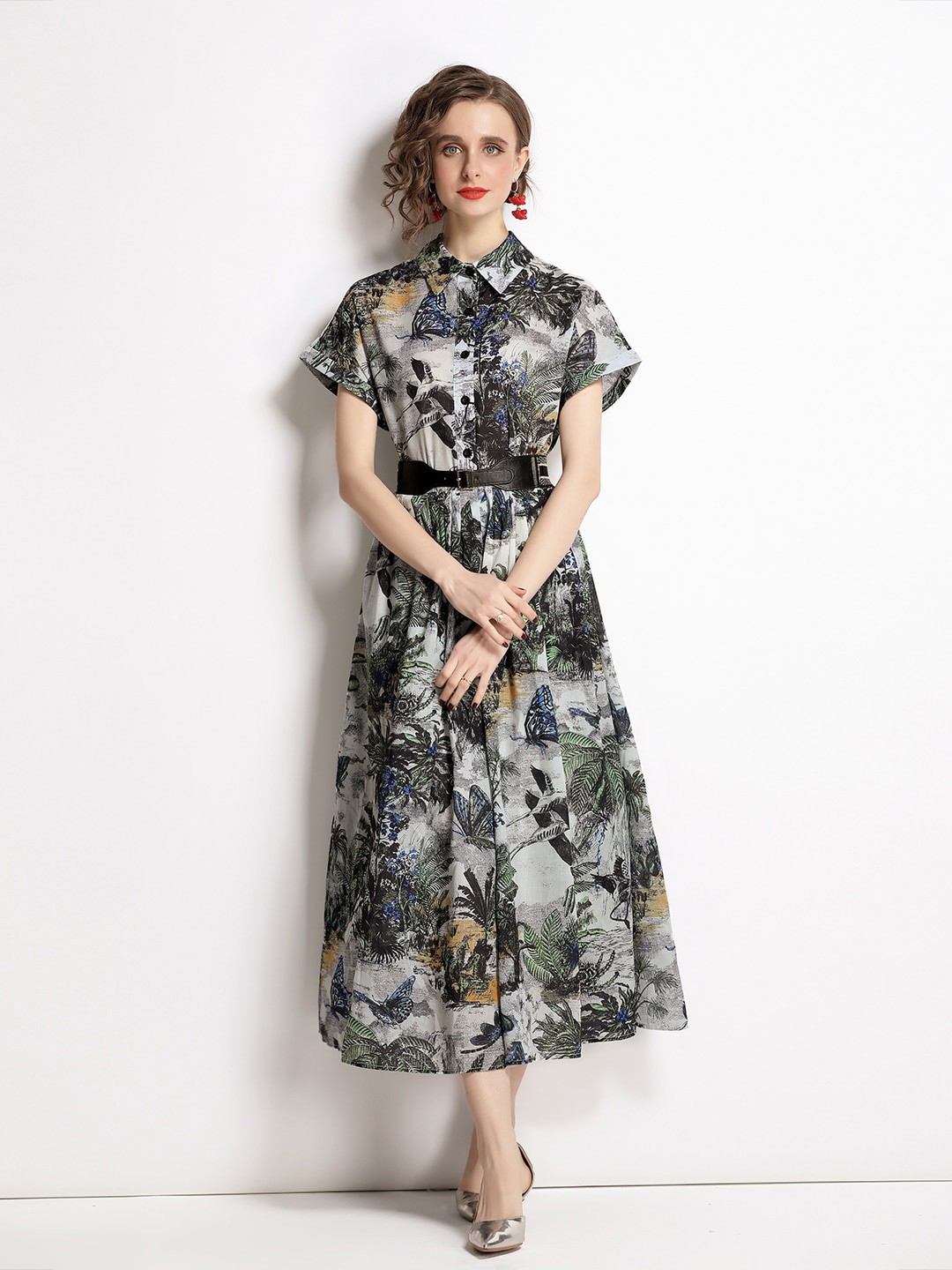 

JC Collection Women Multicoloured Floral Printed Shirt Midi Dress, Multi