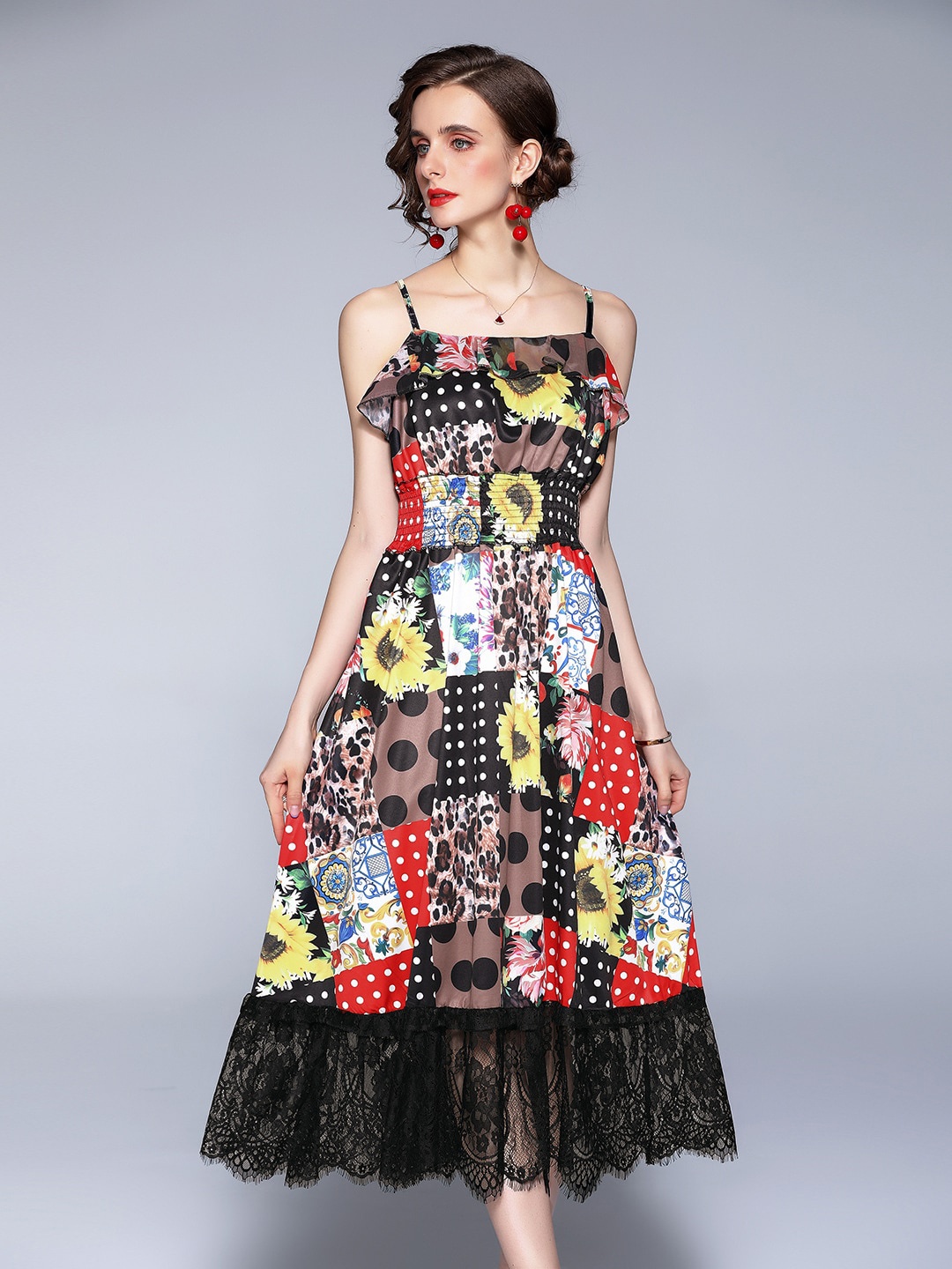 

JC Collection Women Black Floral Midi Dress