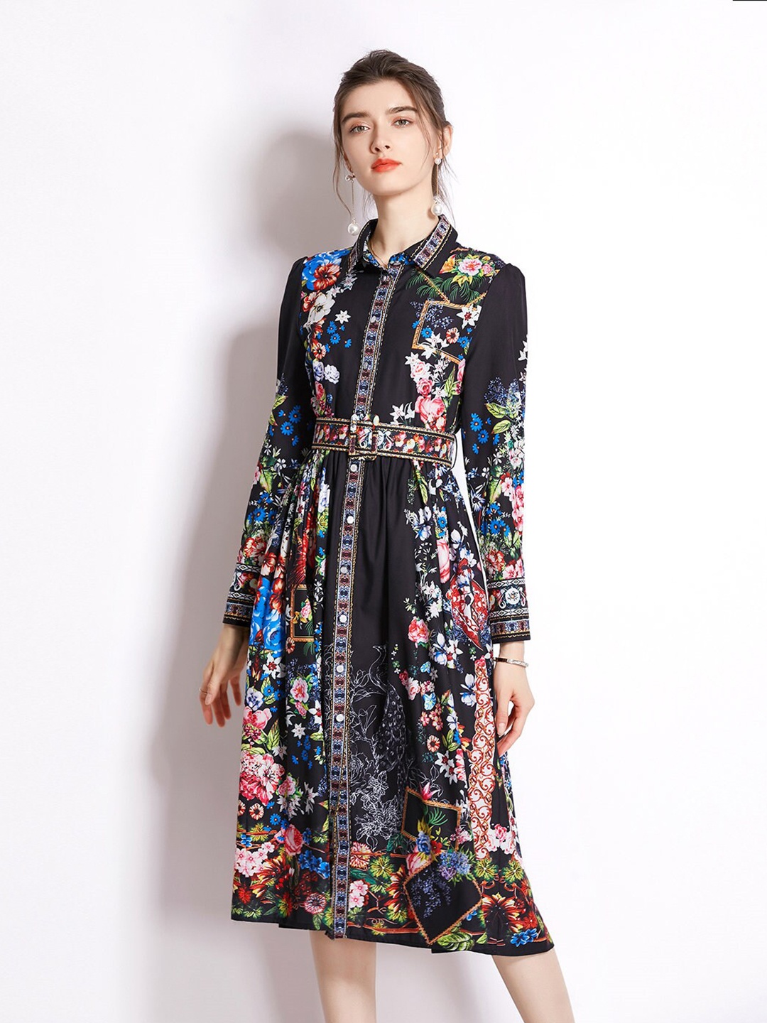 

JC Collection Women Black Floral Midi Dress